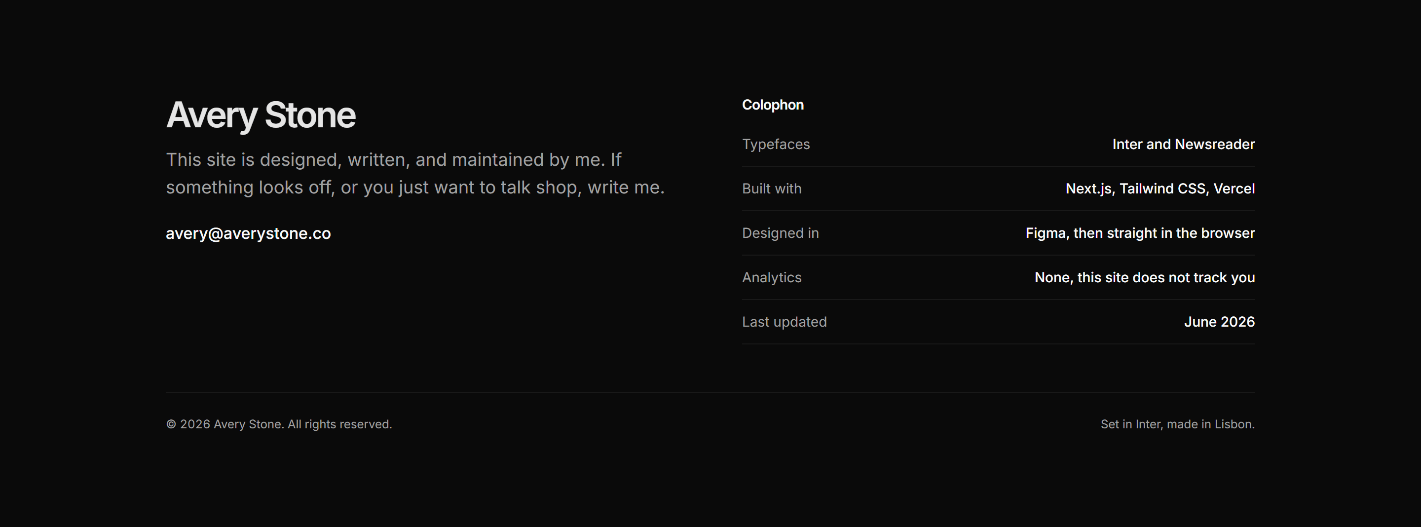 Portfolio Footer: Colophon Footer