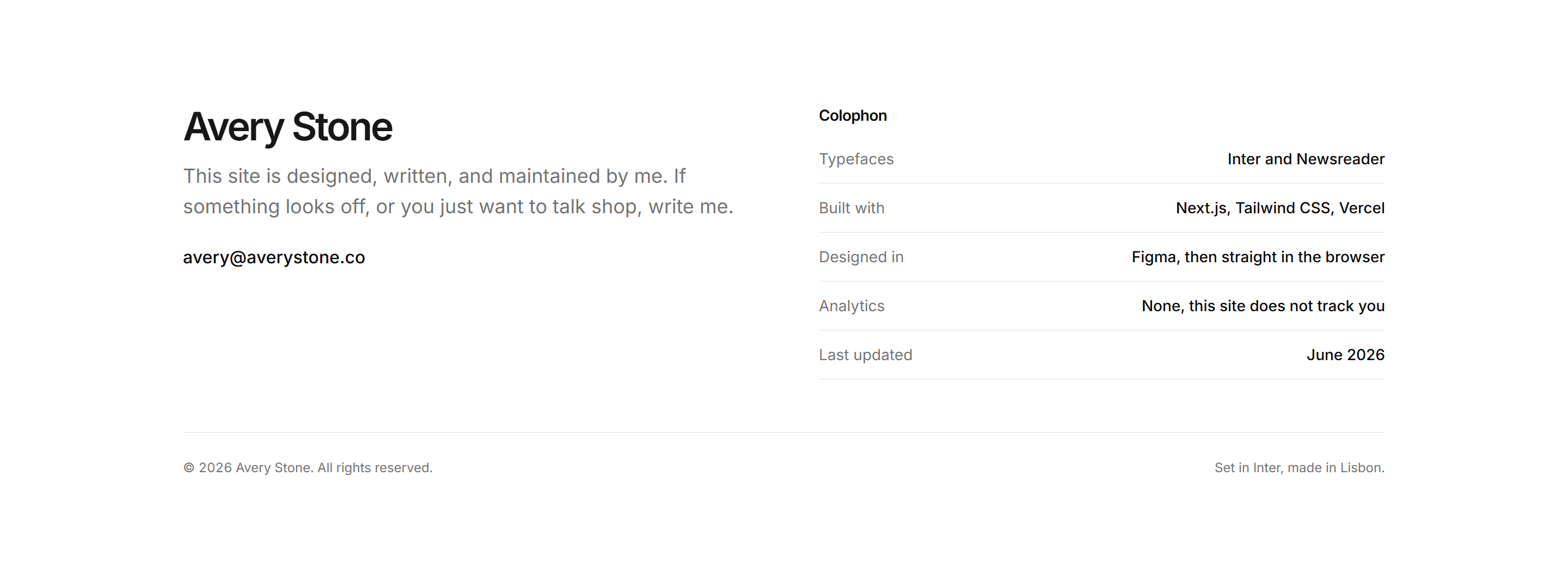 Portfolio Footer: Colophon Footer