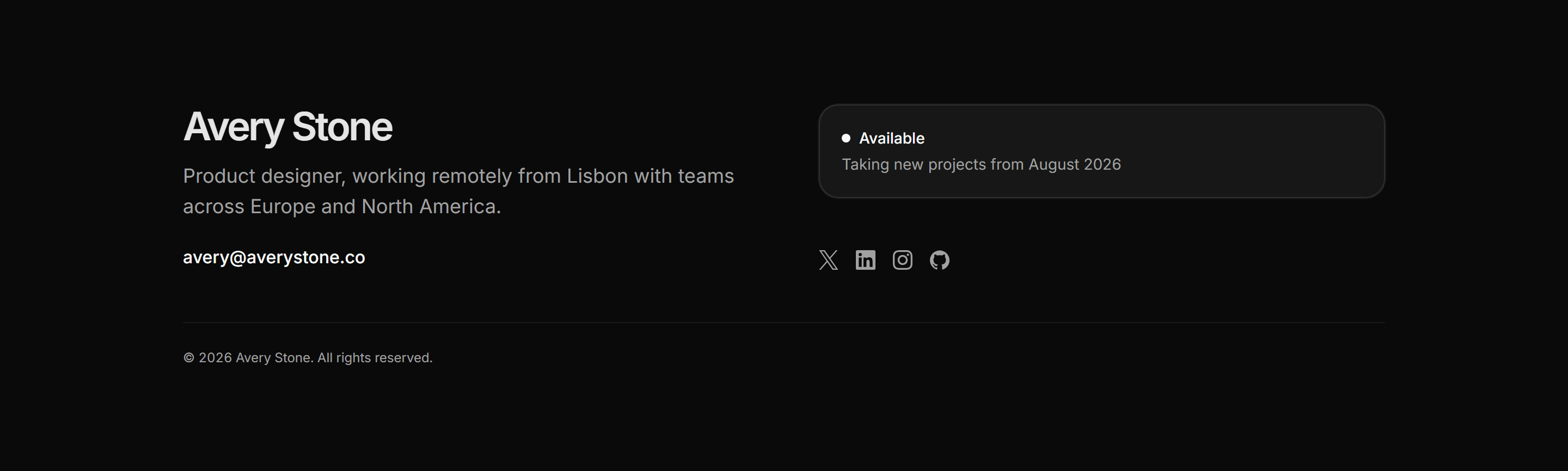Portfolio Footer: Footer With Availability