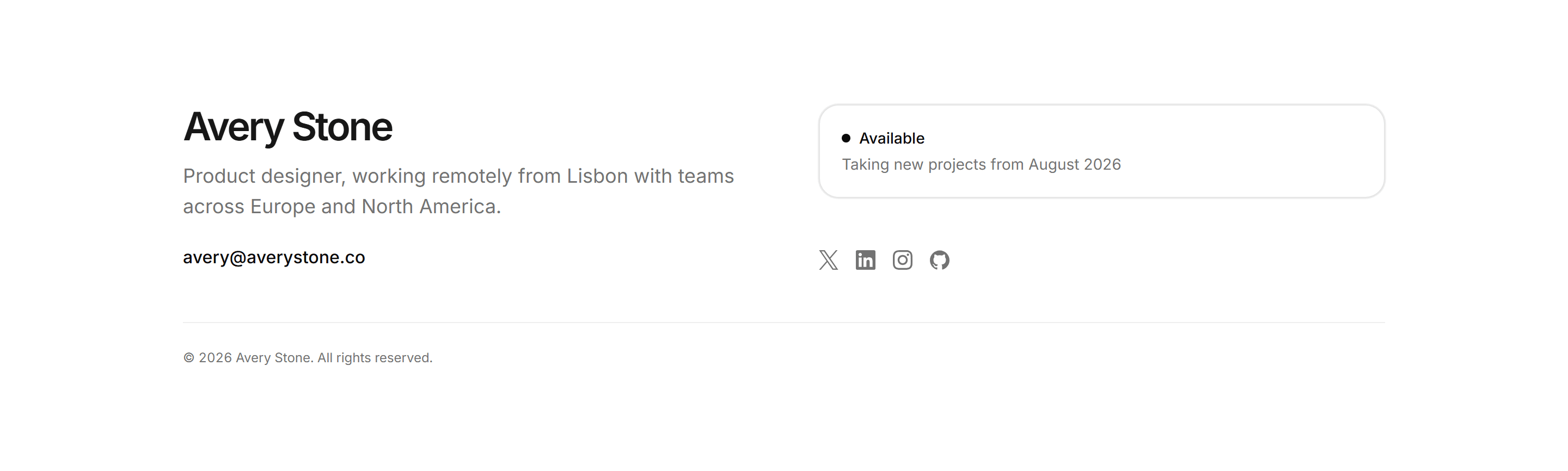 Portfolio Footer: Footer With Availability