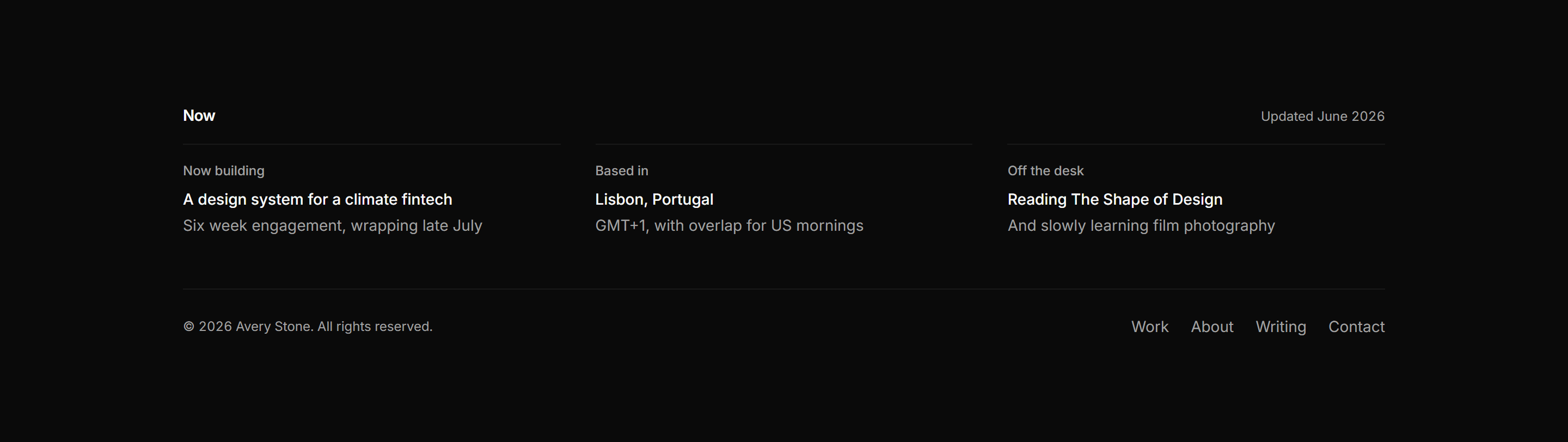 Portfolio Footer: Footer With Now