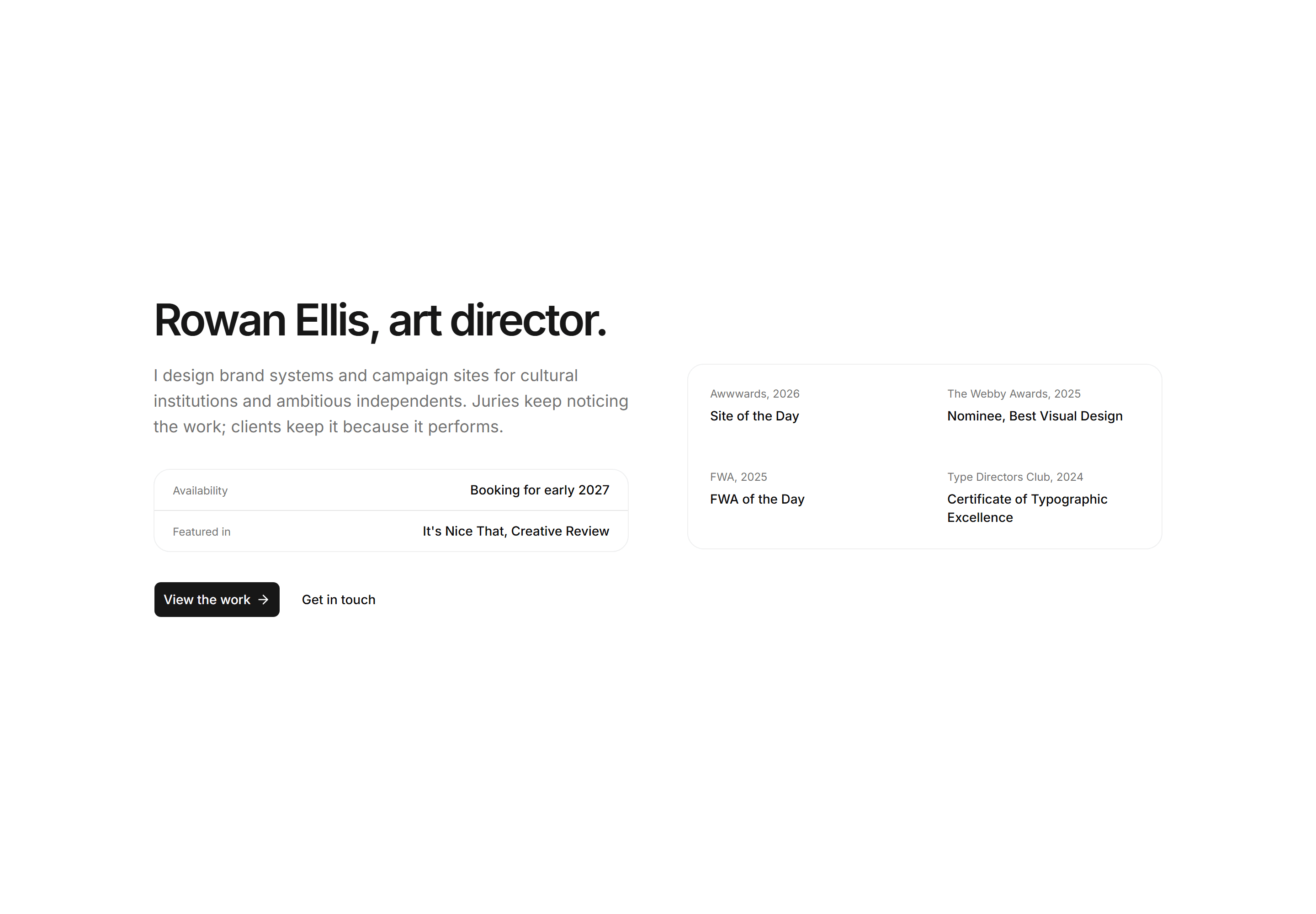 Portfolio Hero: Awards Hero
