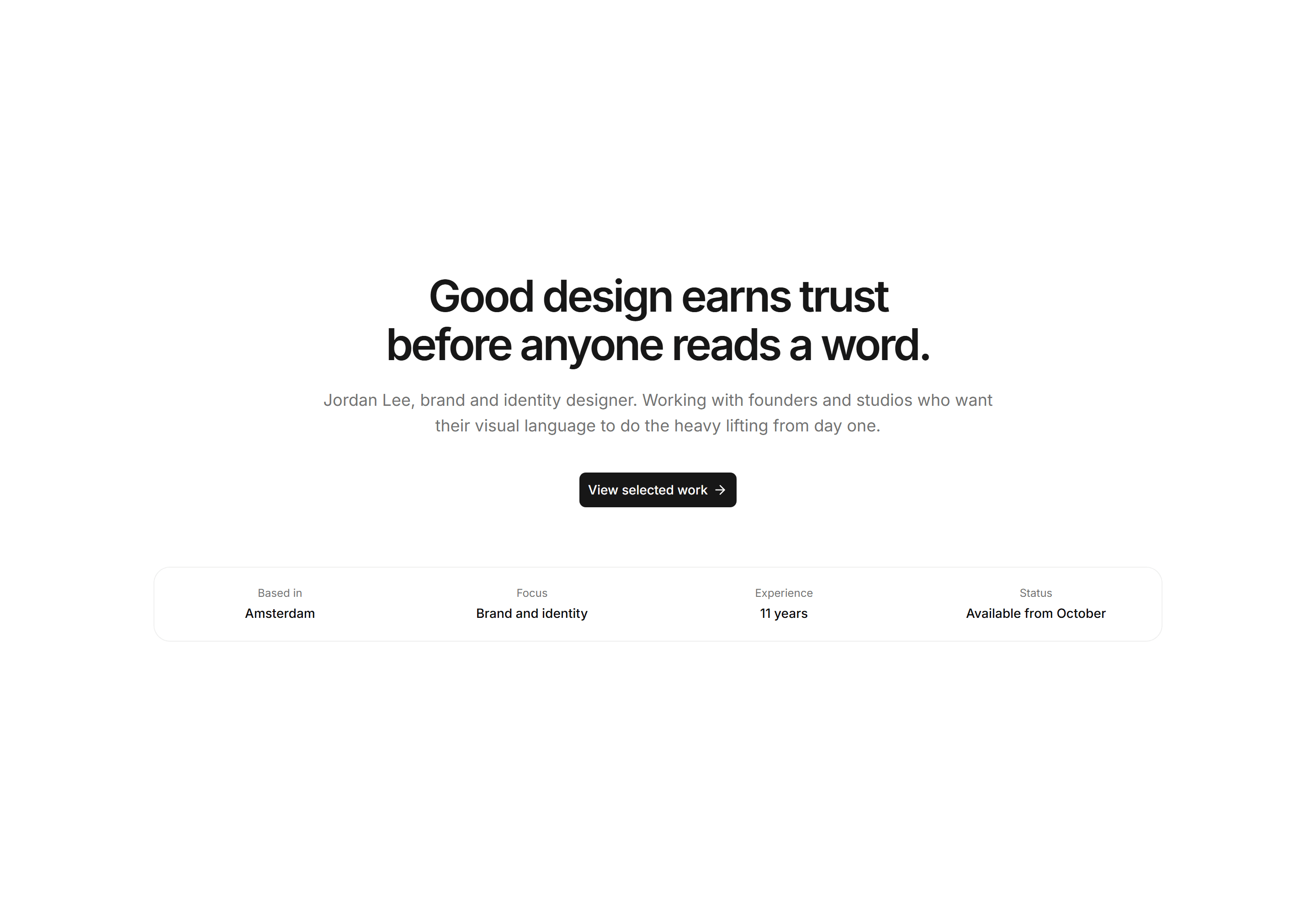 Portfolio Hero: Centered Statement Hero