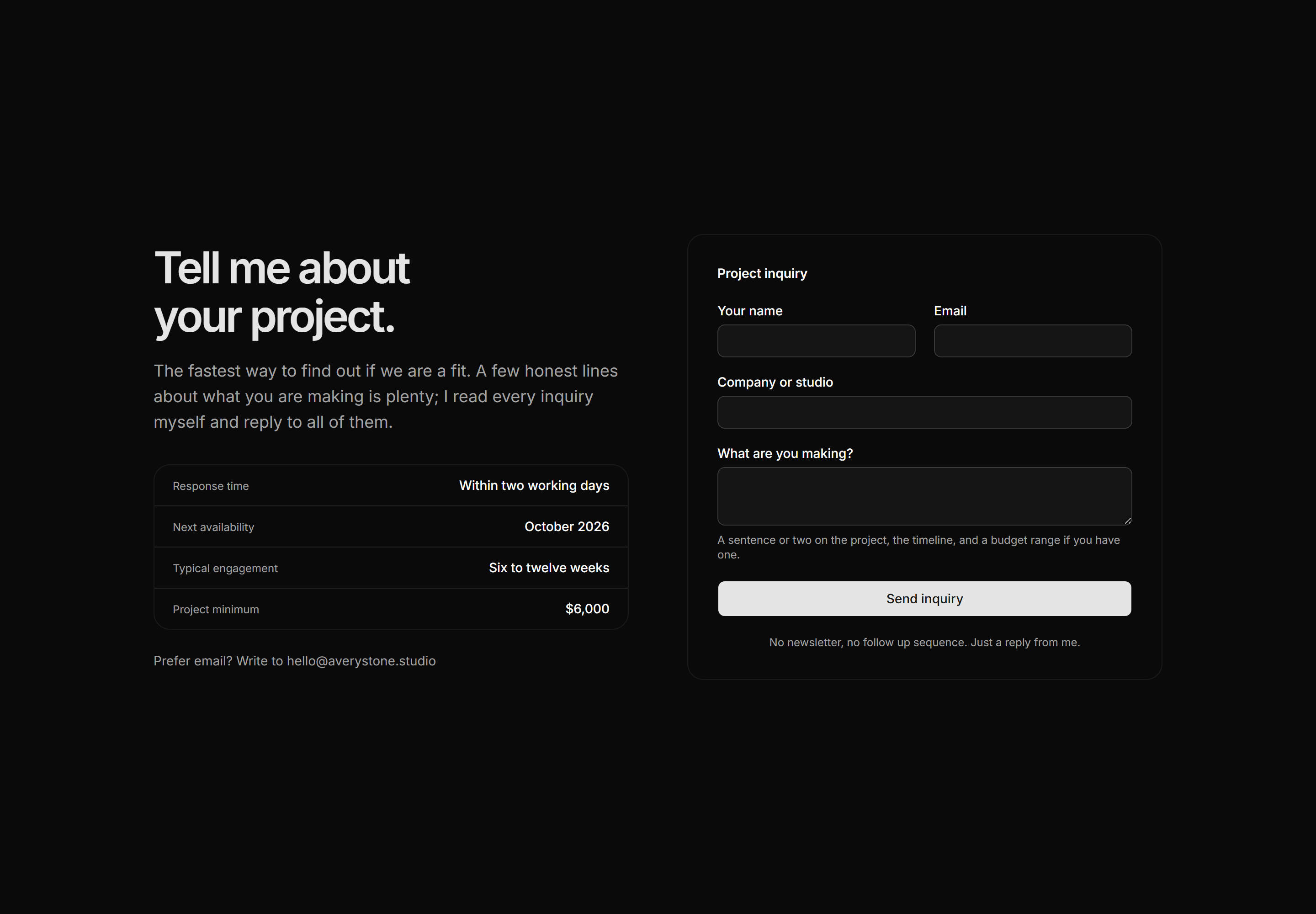 Portfolio Hero: Inquiry Form Hero