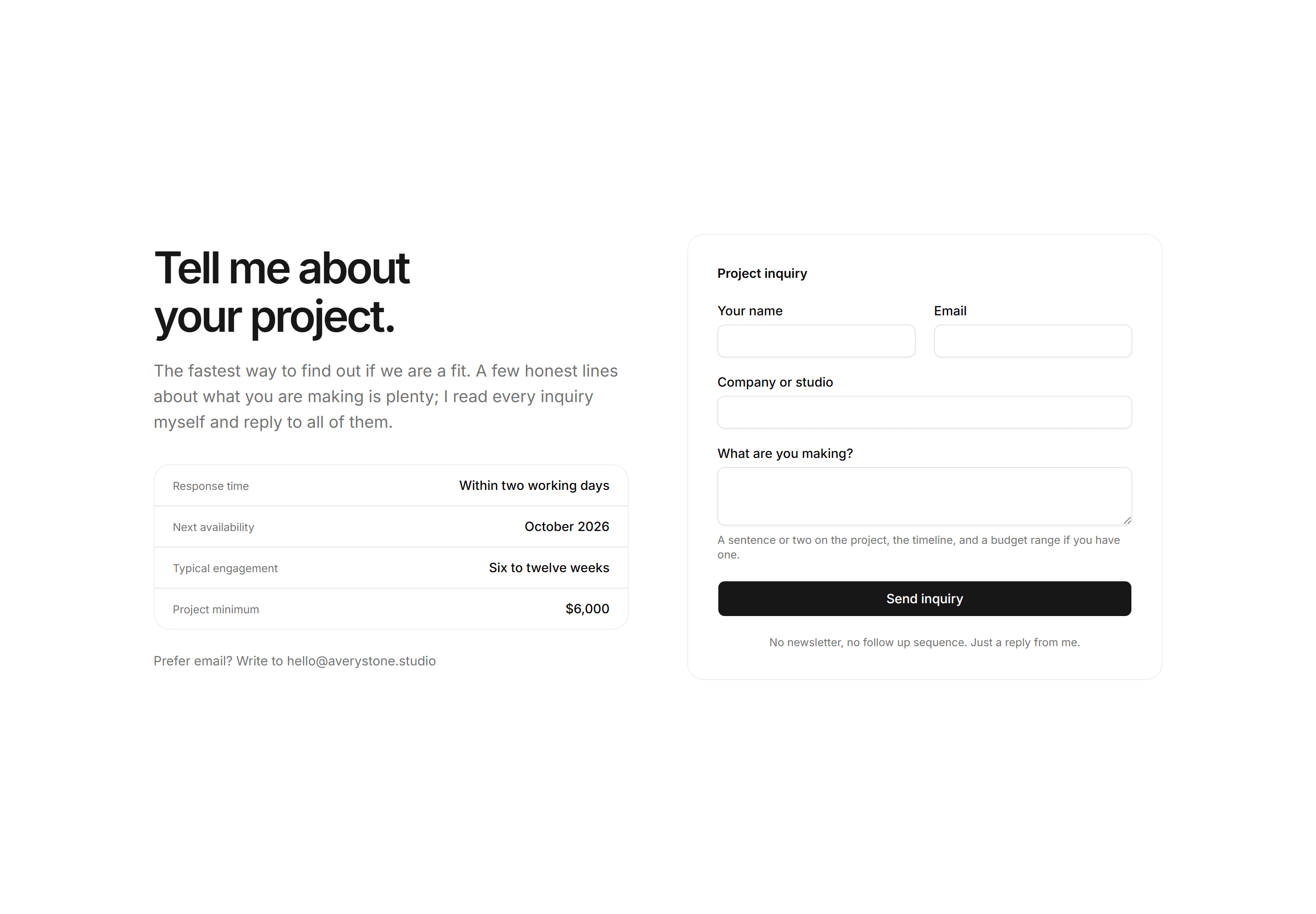 Portfolio Hero: Inquiry Form Hero
