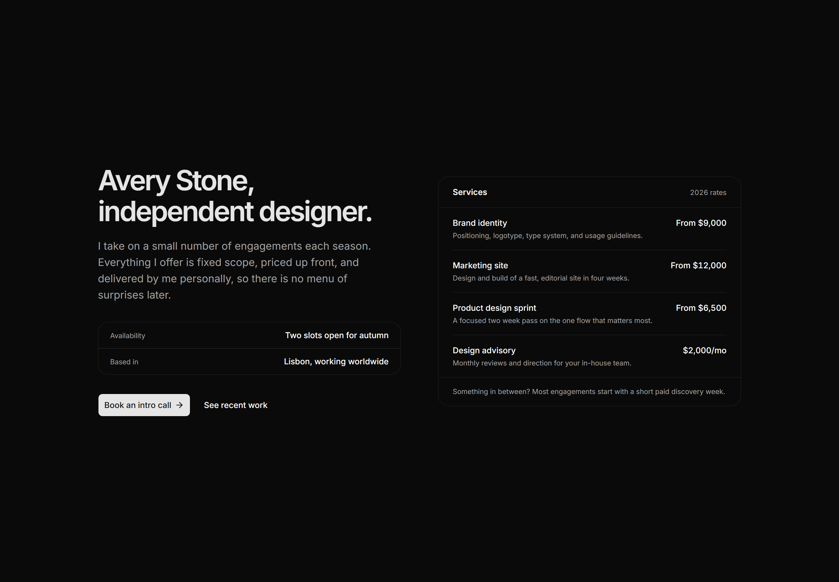 Portfolio Hero: Service Menu Hero