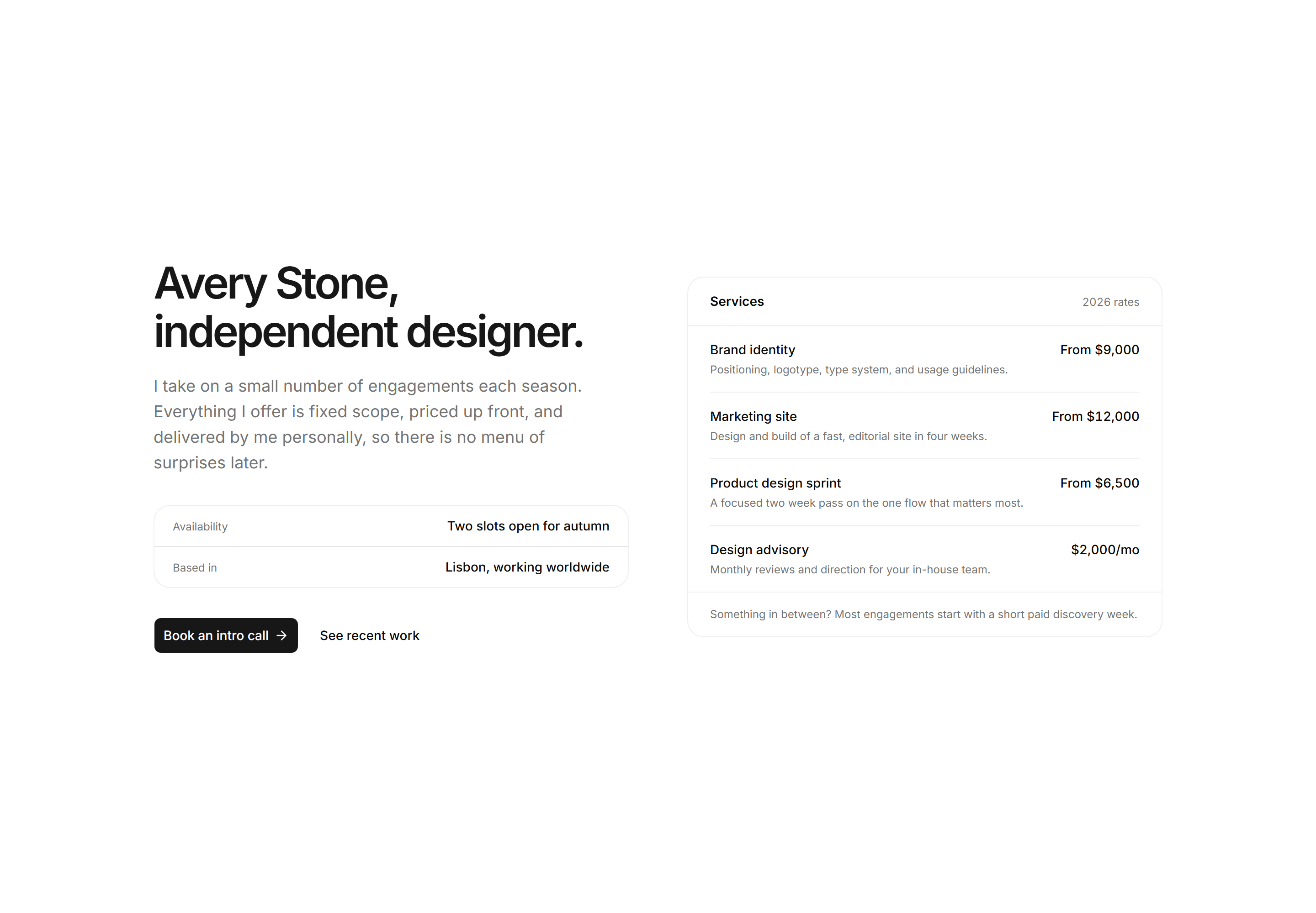 Portfolio Hero: Service Menu Hero
