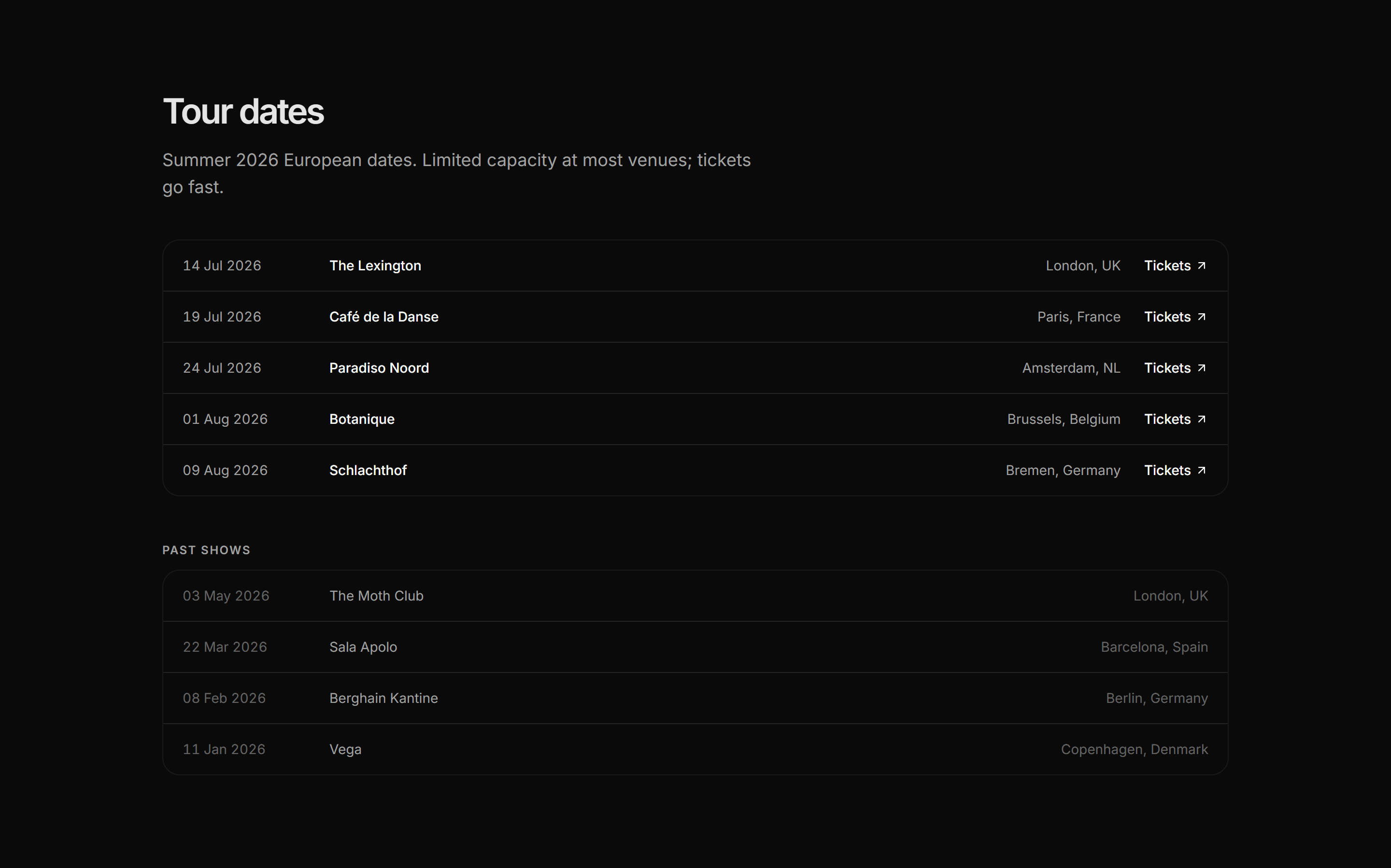 Portfolio Music and Audio: Gig List