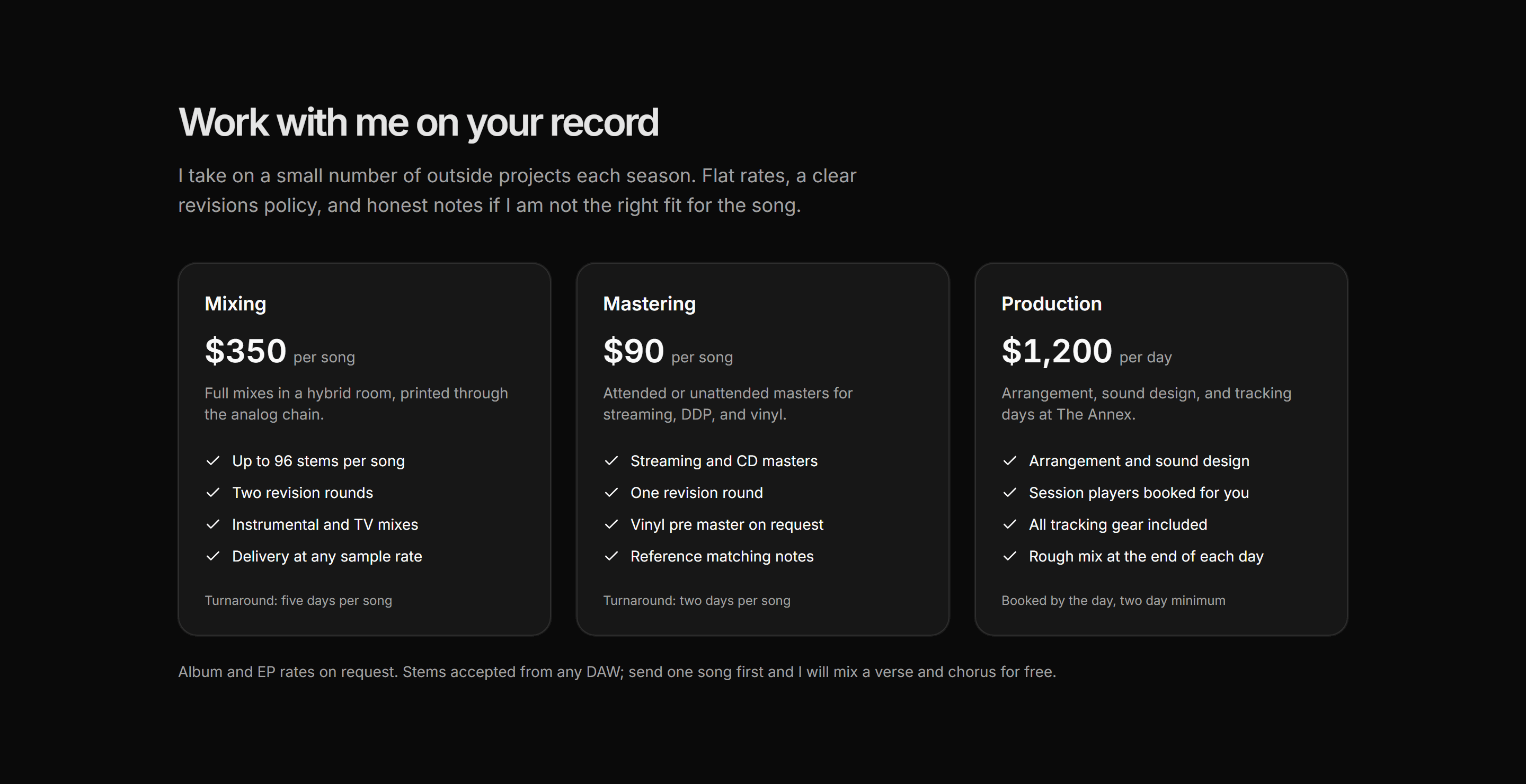 Portfolio Music and Audio: Studio Services