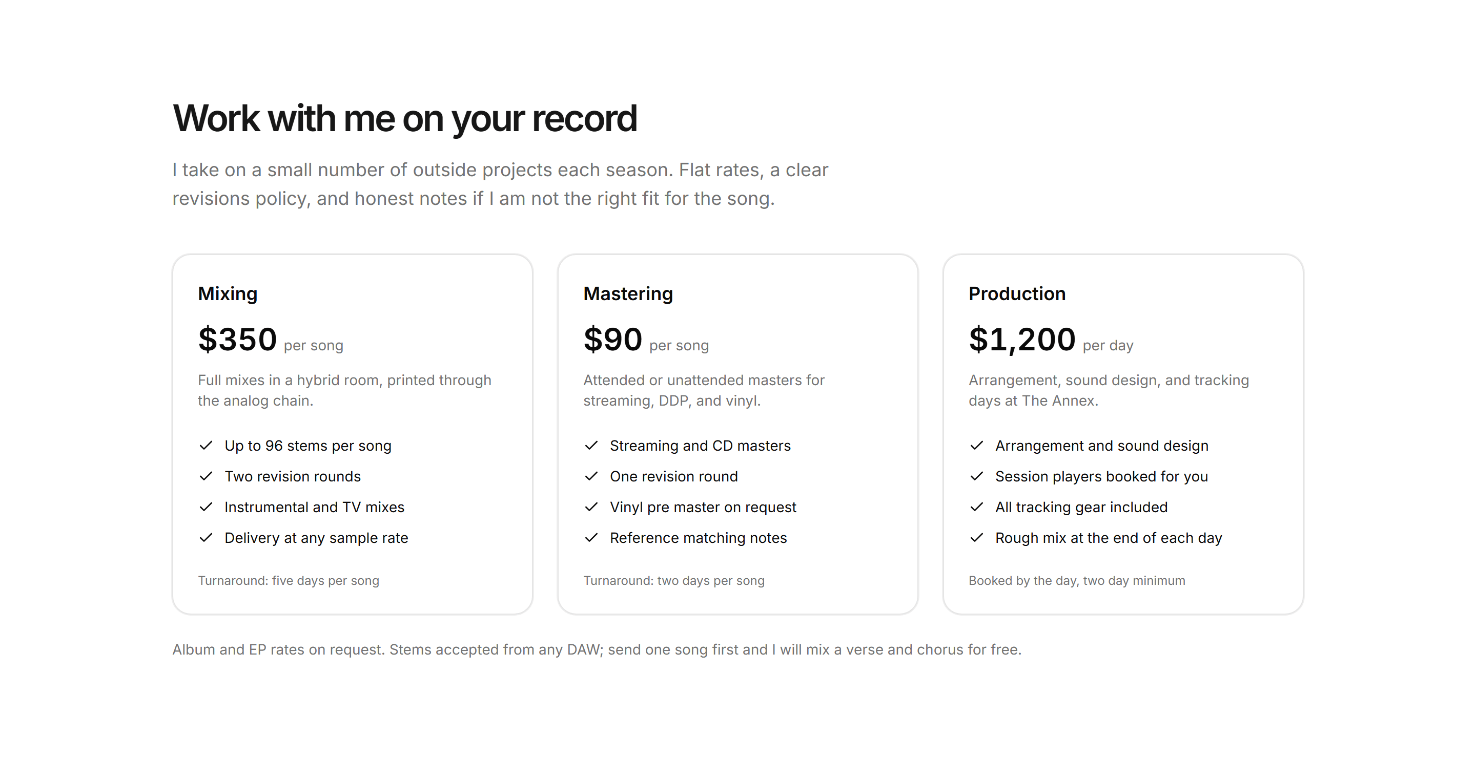 Portfolio Music and Audio: Studio Services