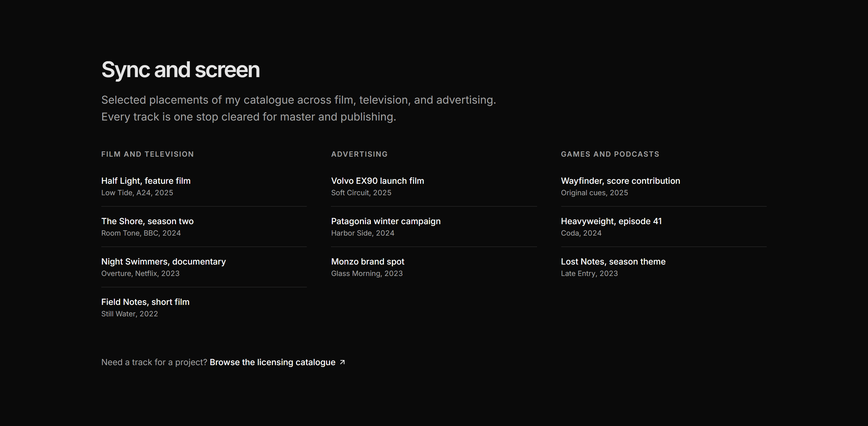 Portfolio Music and Audio: Sync Placements