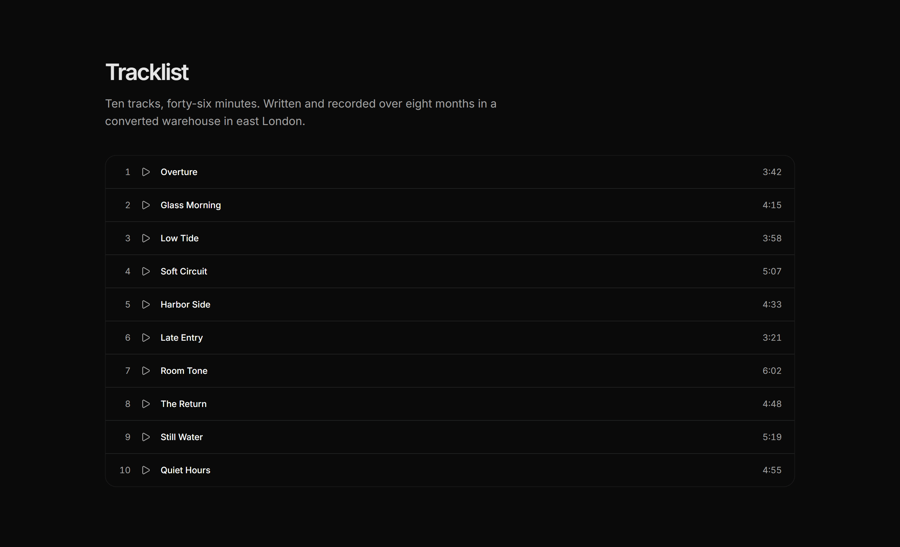 Portfolio Music and Audio: Track List