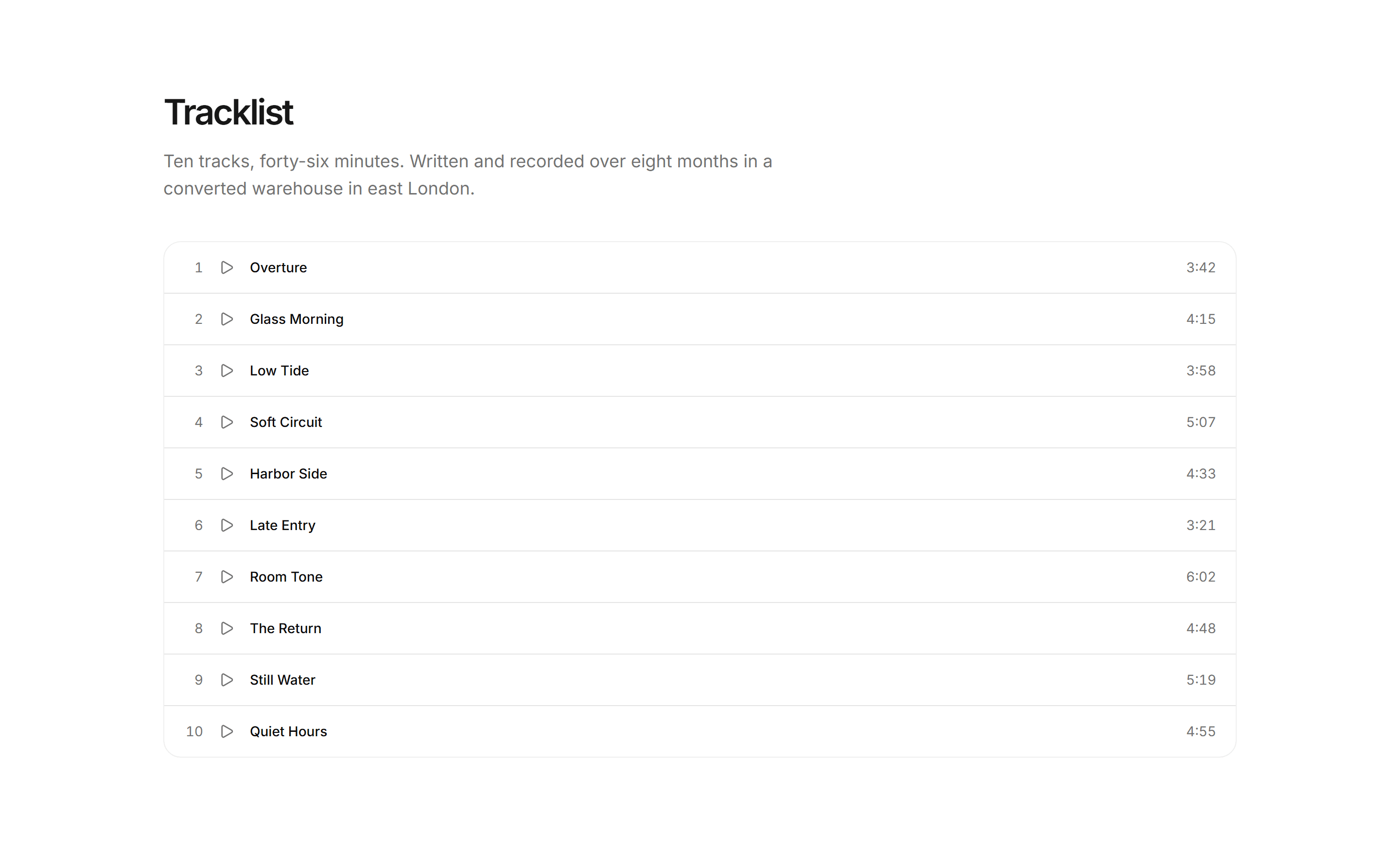 Portfolio Music and Audio: Track List