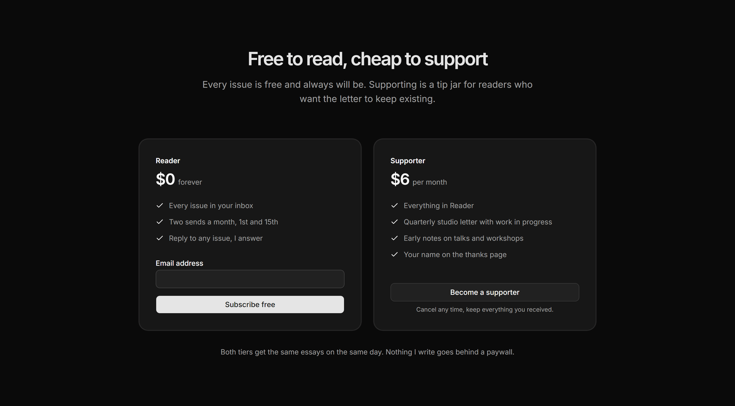 Portfolio Newsletter: Newsletter Tiers