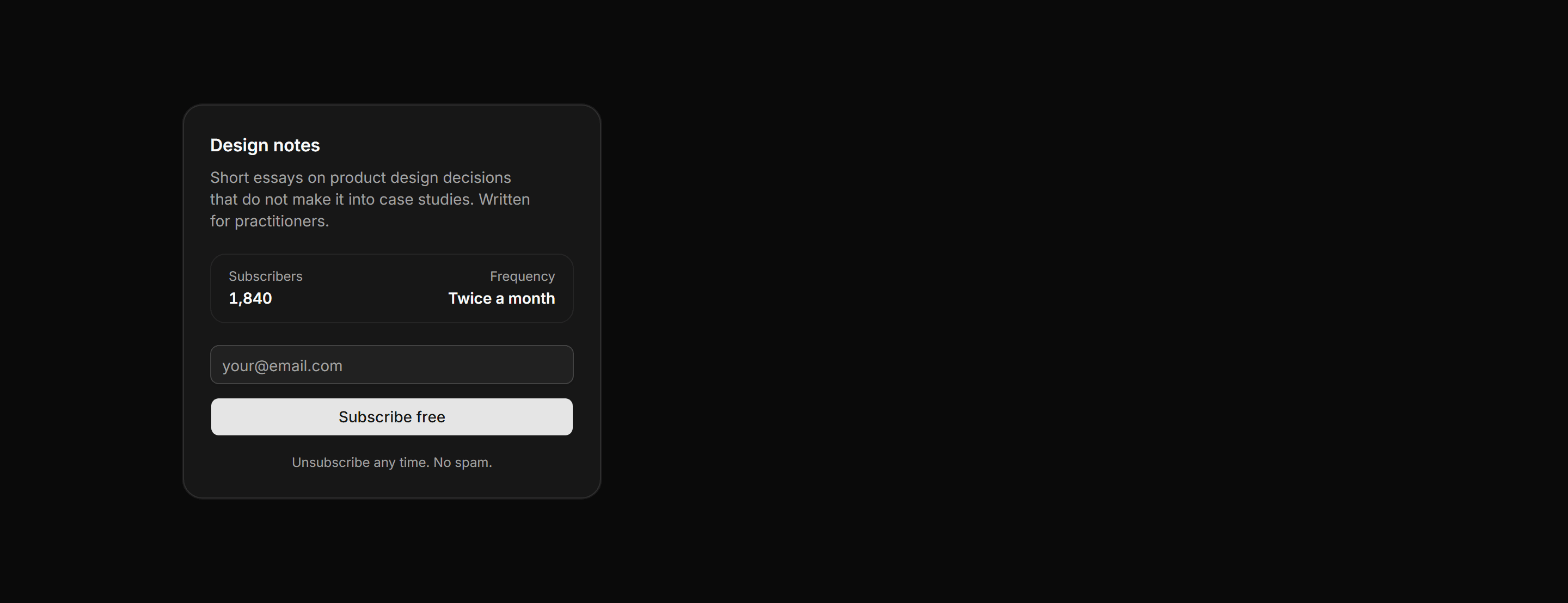 Portfolio Newsletter: Subscribe Card