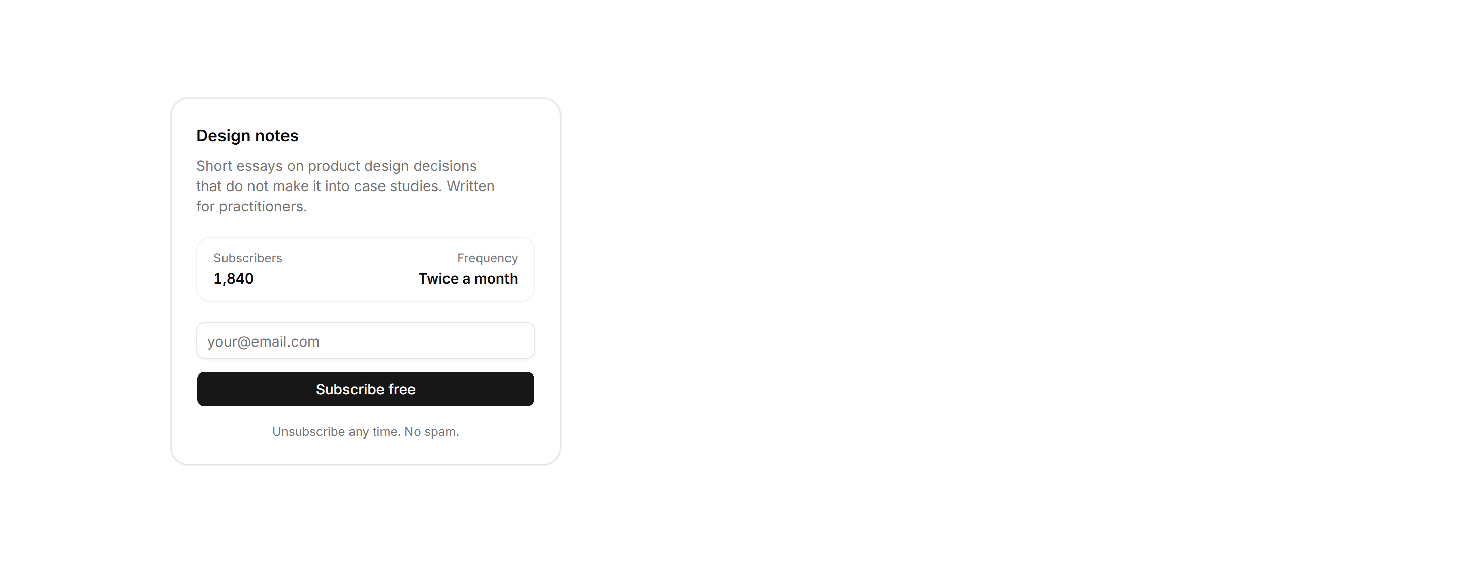 Portfolio Newsletter: Subscribe Card