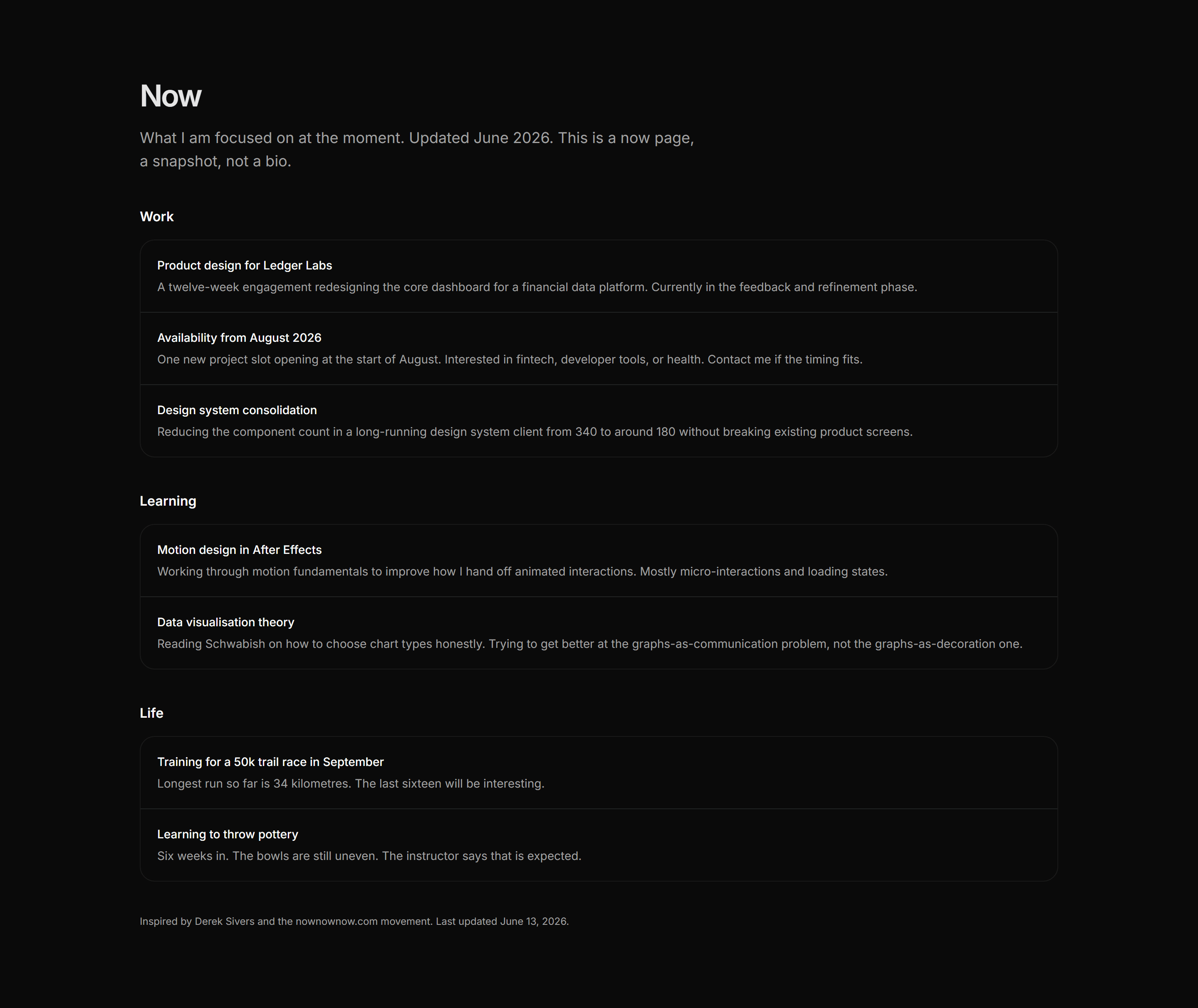 Portfolio Now and Use: Now Page