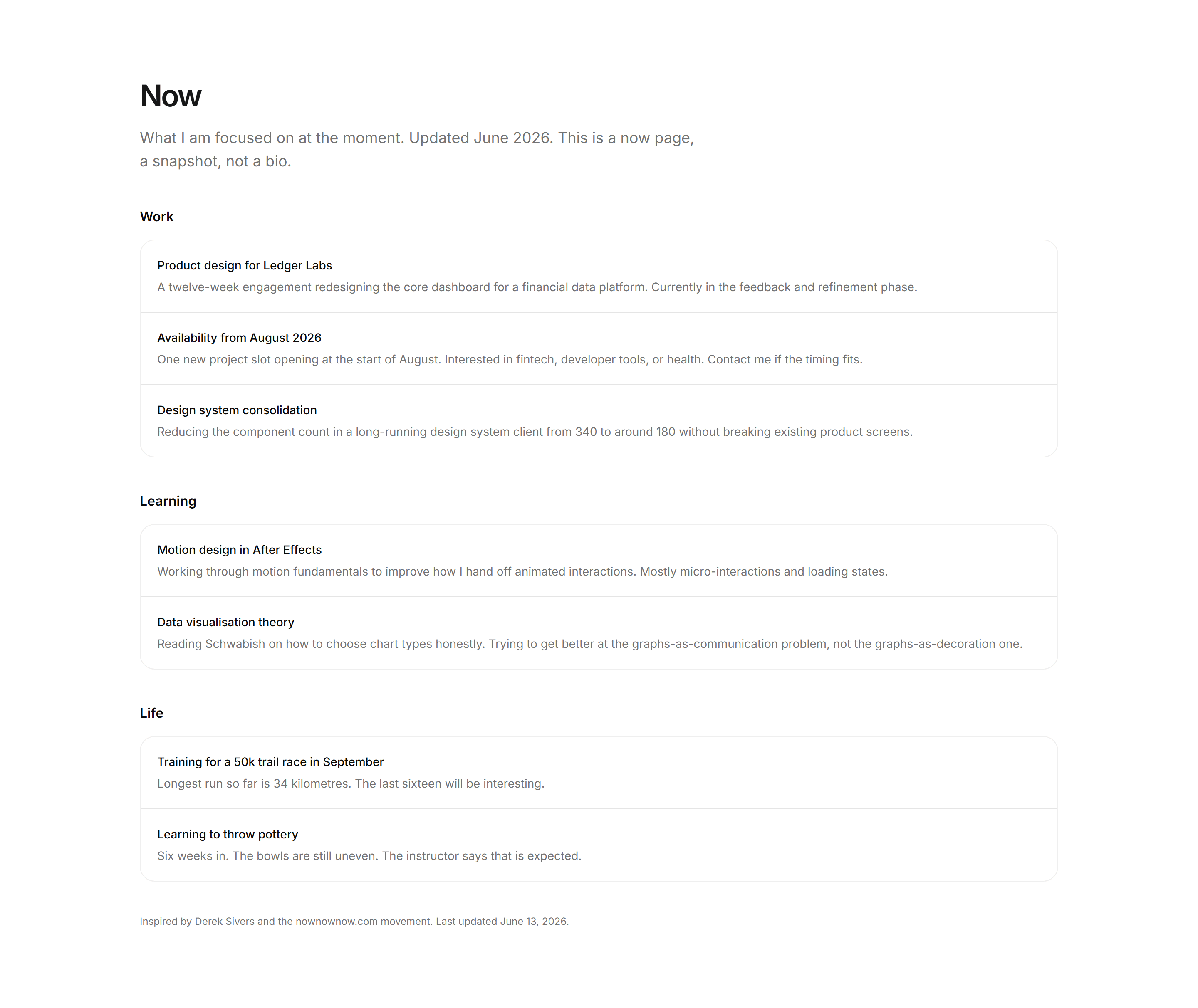 Portfolio Now and Use: Now Page