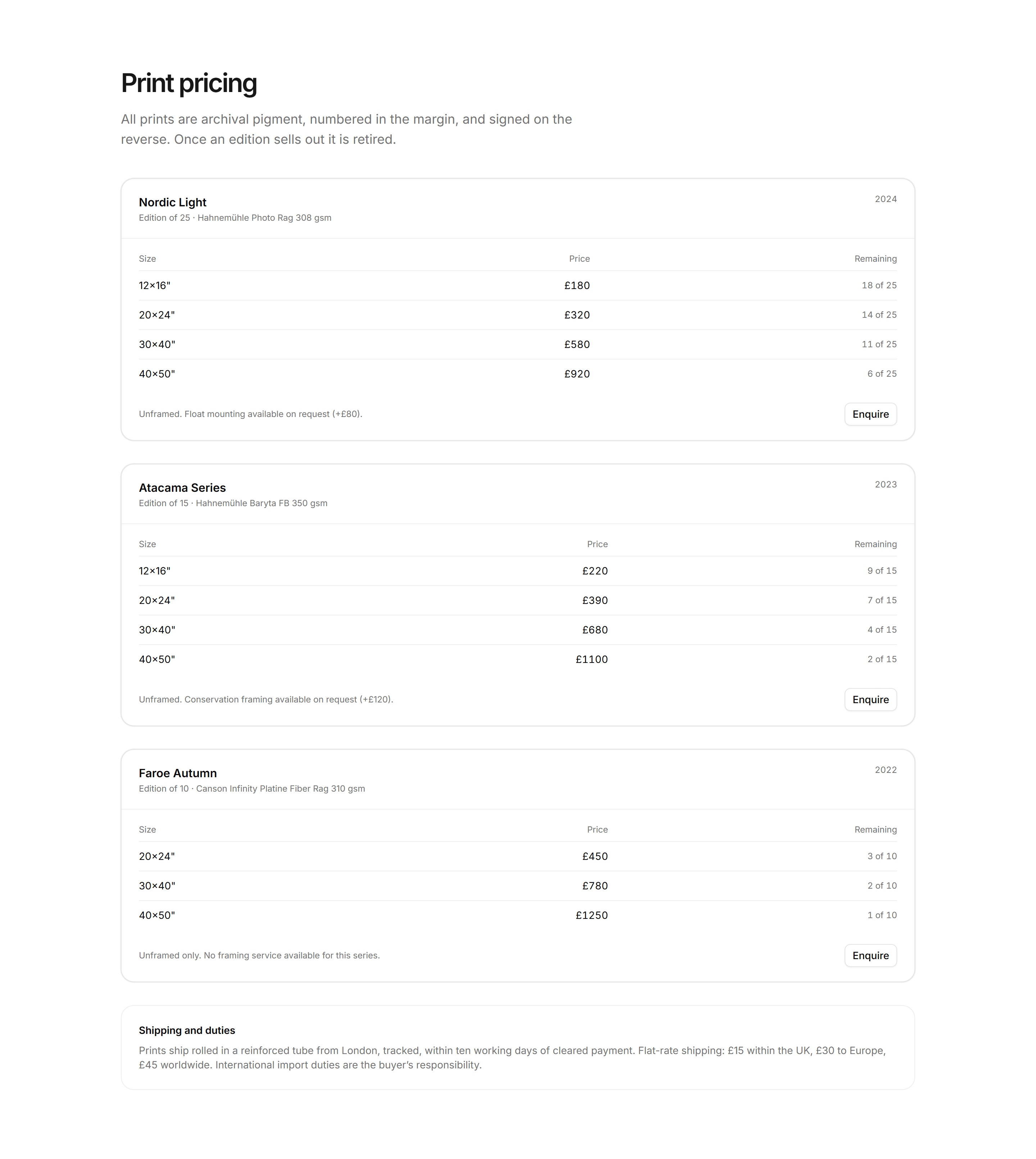 Portfolio Photography: Print Pricing