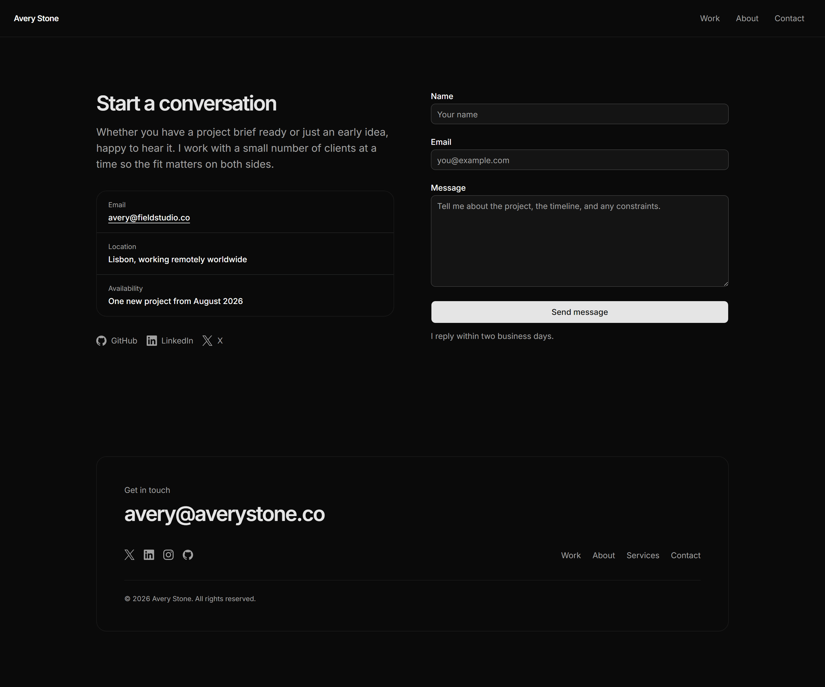 Portfolio Prebuilt Page: Contact Page