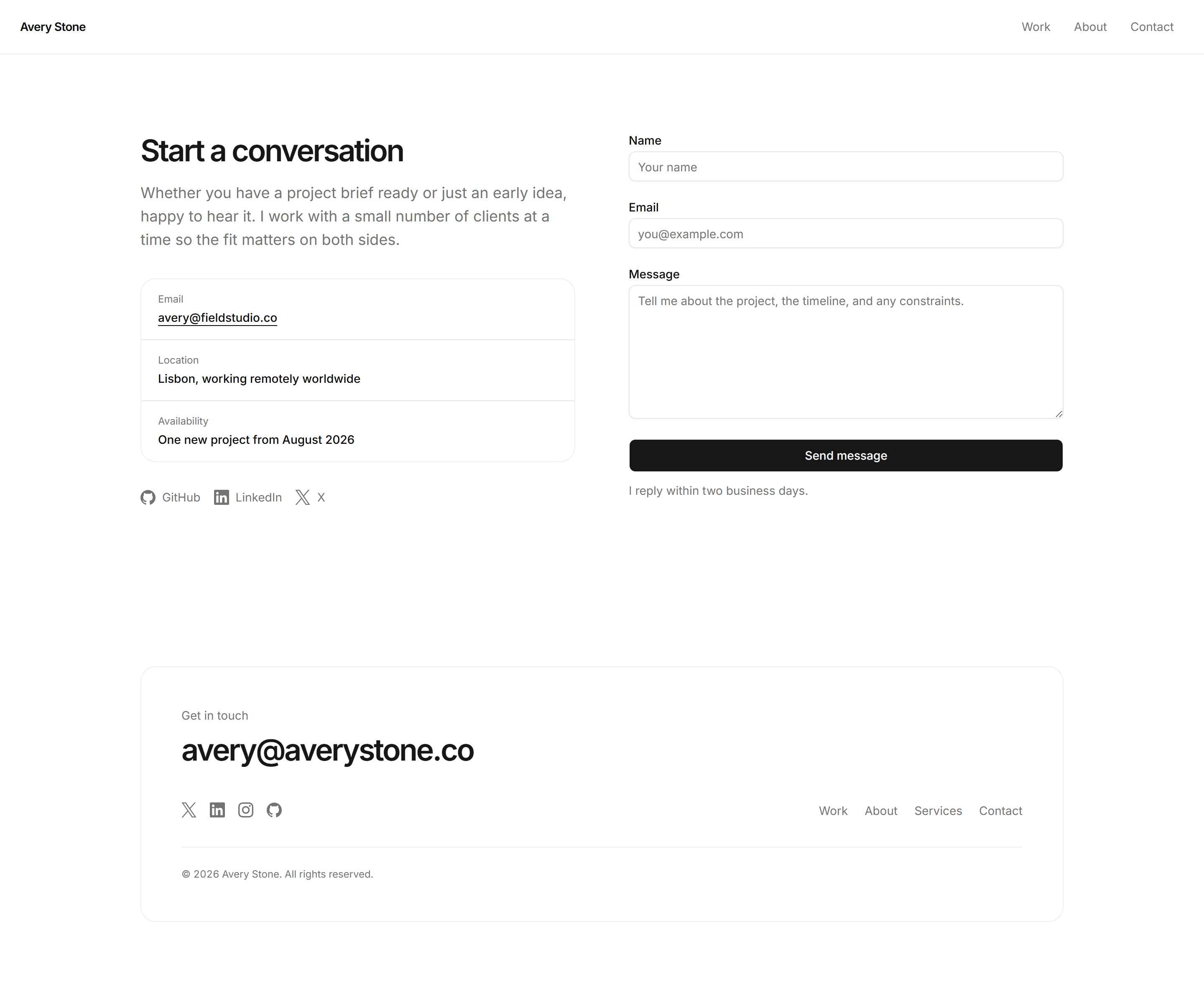 Portfolio Prebuilt Page: Contact Page
