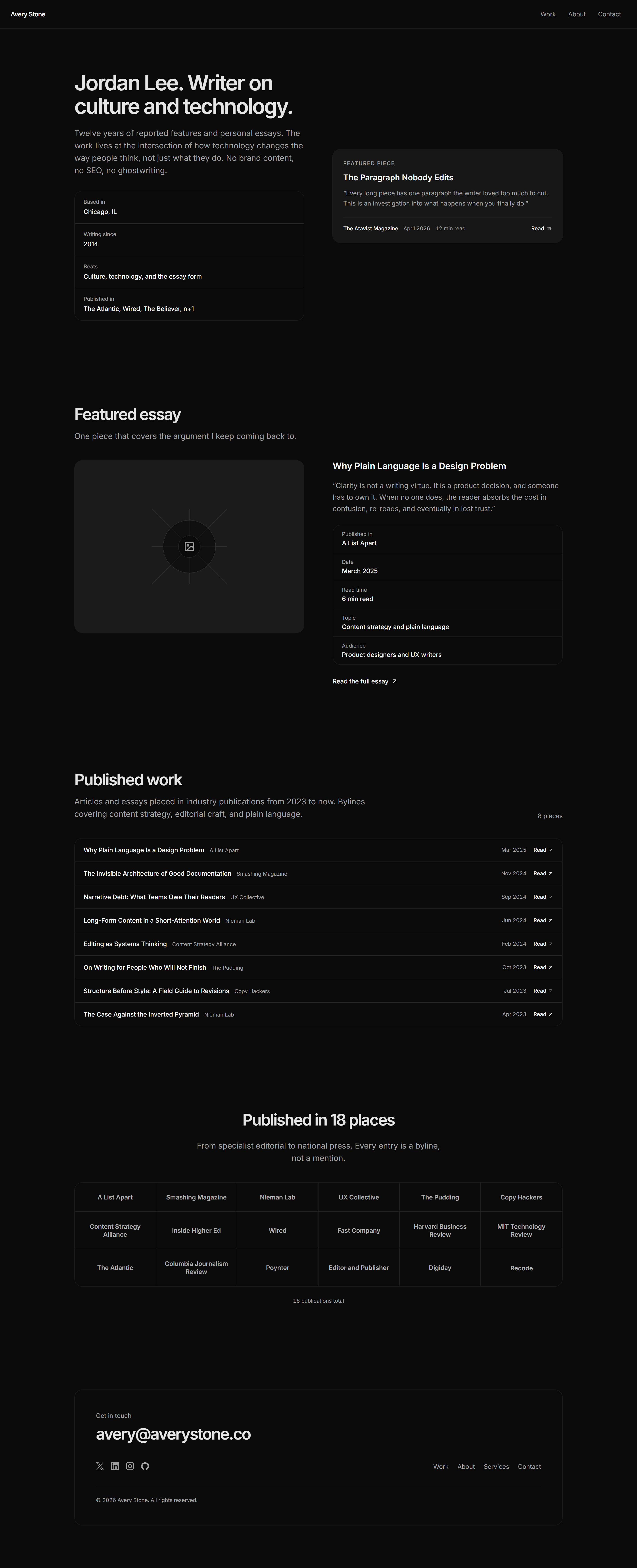 Portfolio Prebuilt Page: Writer Page