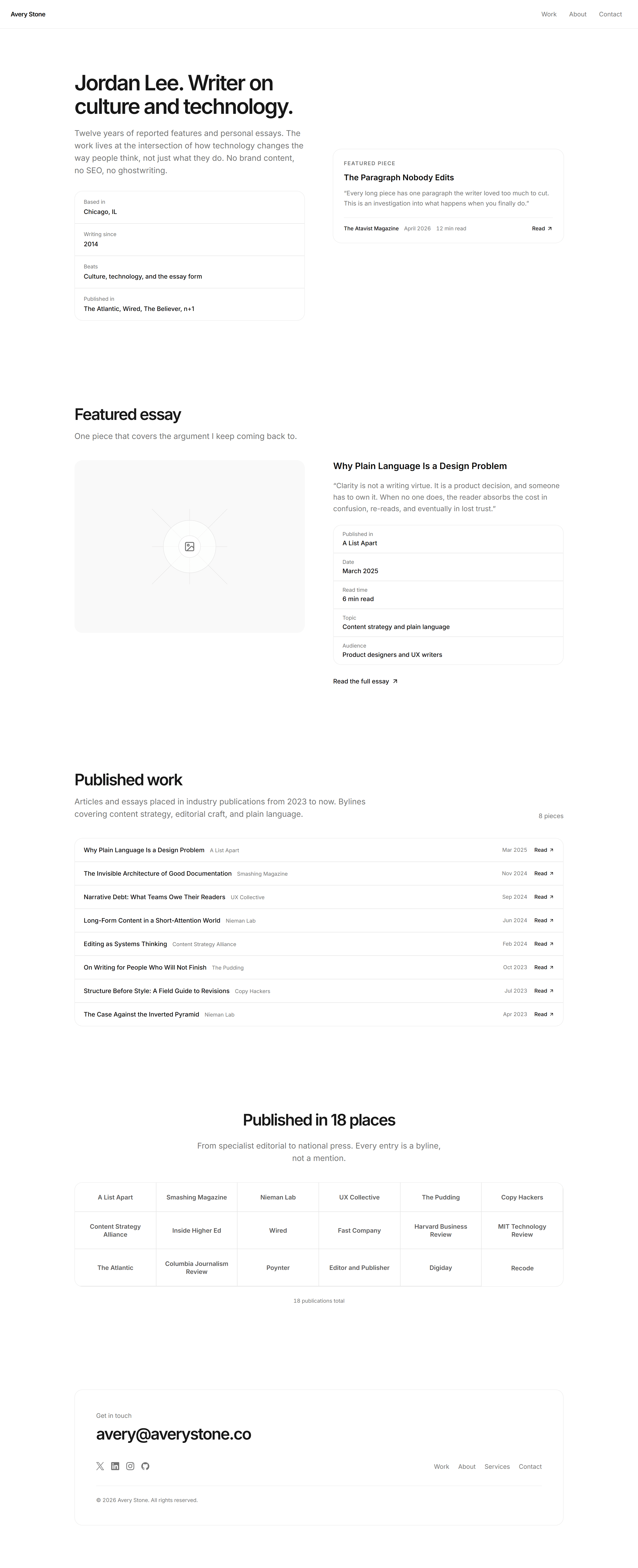 Portfolio Prebuilt Page: Writer Page
