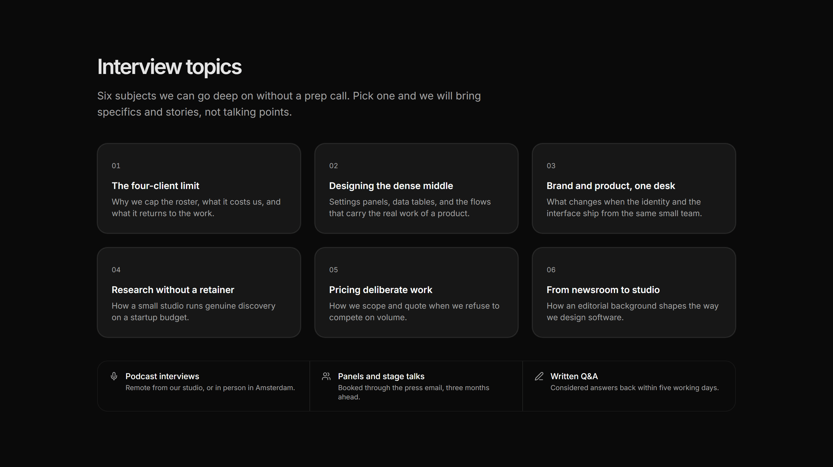 Portfolio Press Kit: Interview Topics