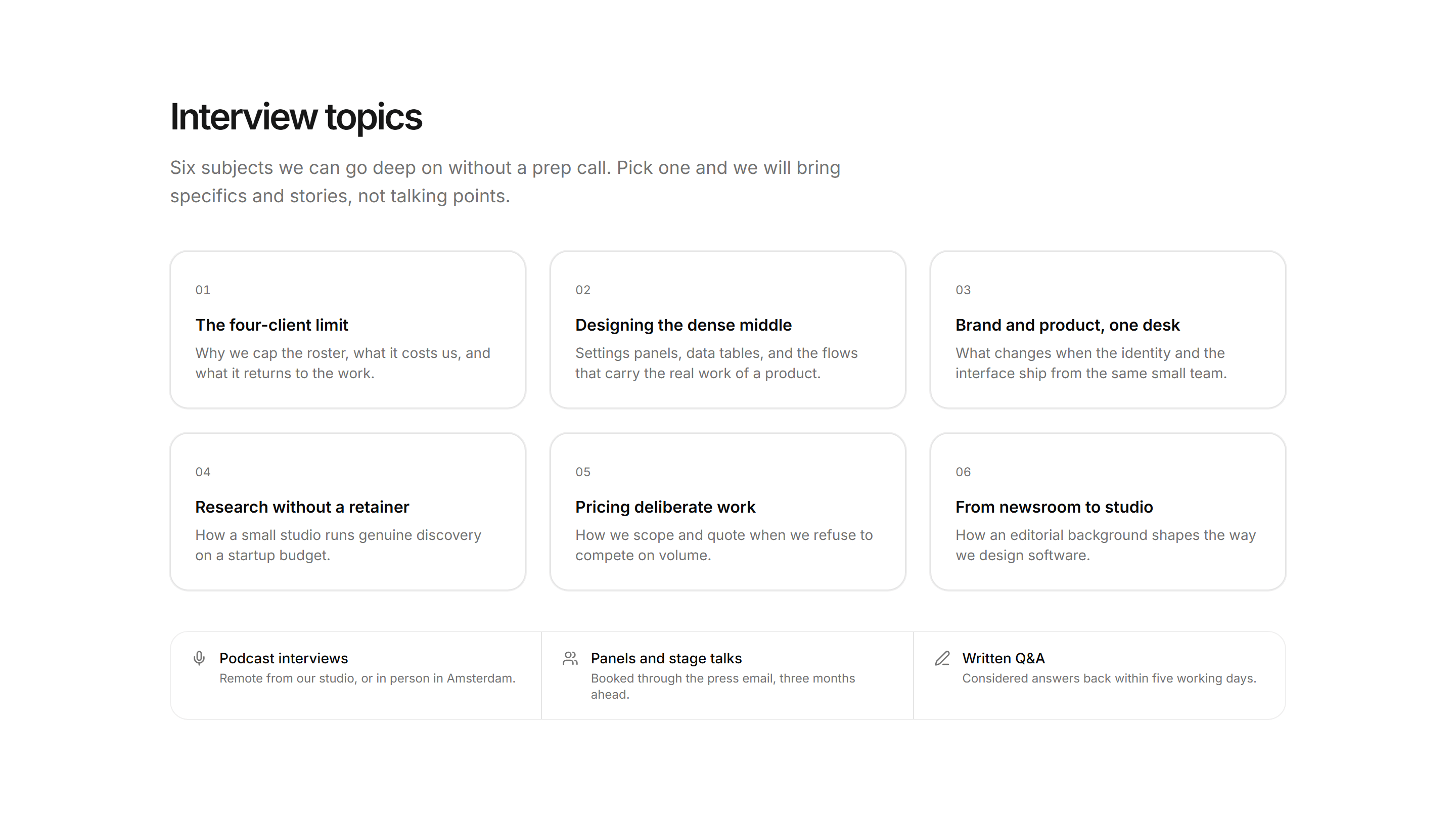 Portfolio Press Kit: Interview Topics
