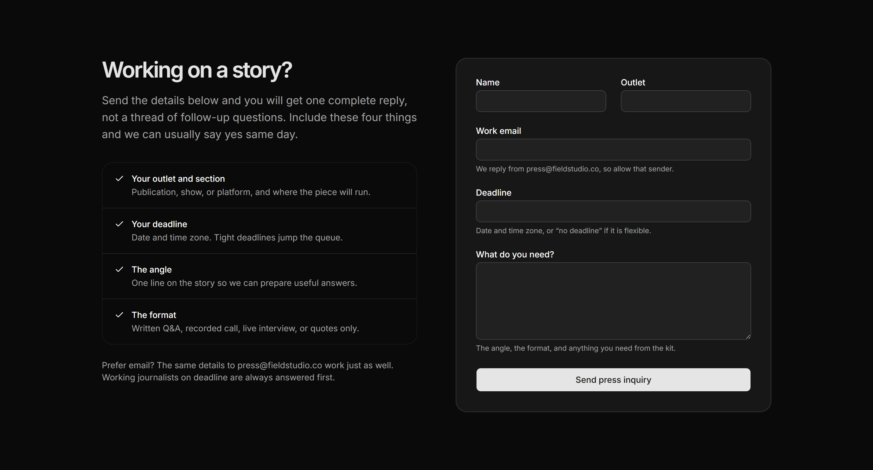 Portfolio Press Kit: Press Inquiry