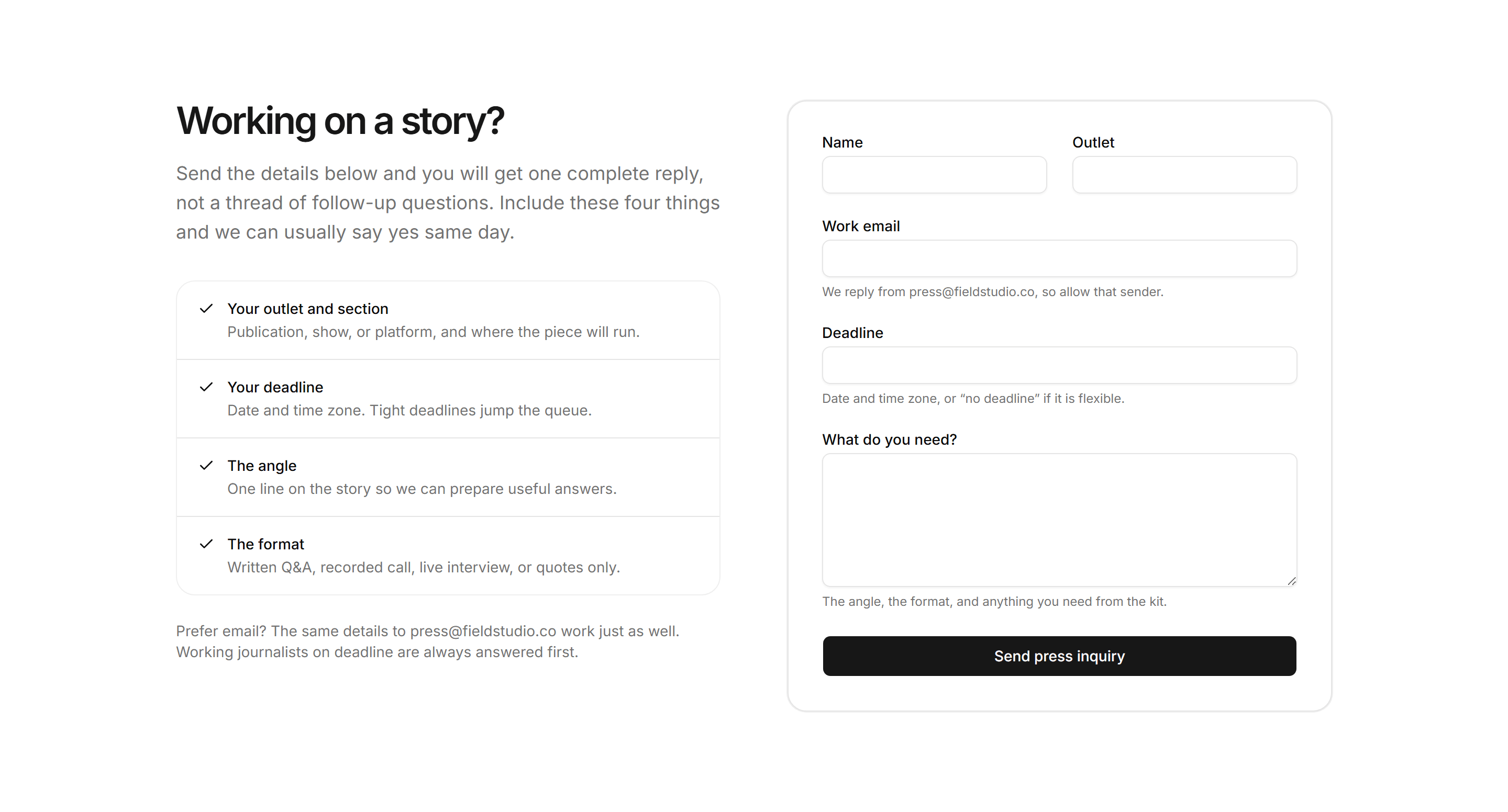 Portfolio Press Kit: Press Inquiry