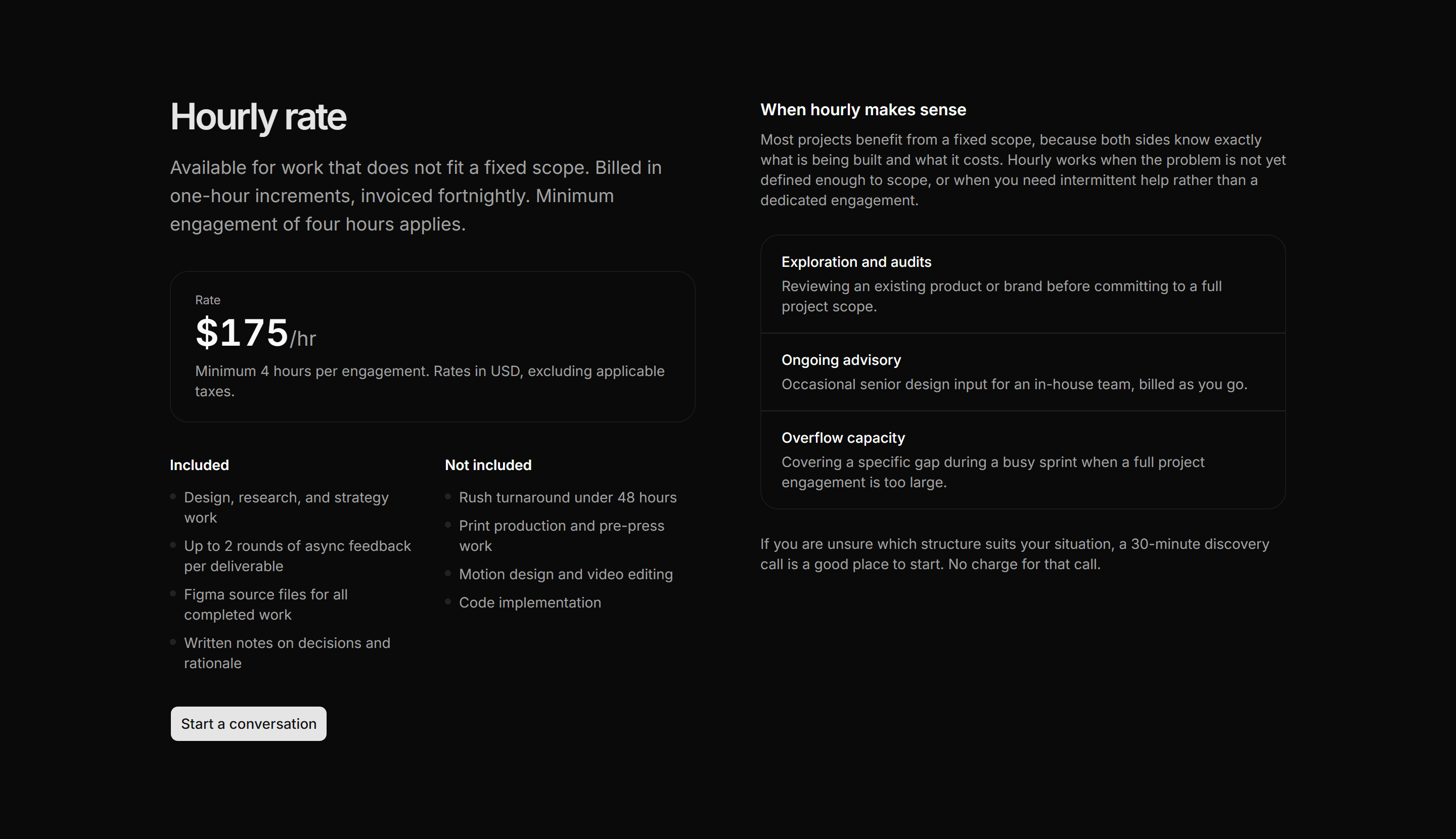 Portfolio Pricing: Hourly Rate Card