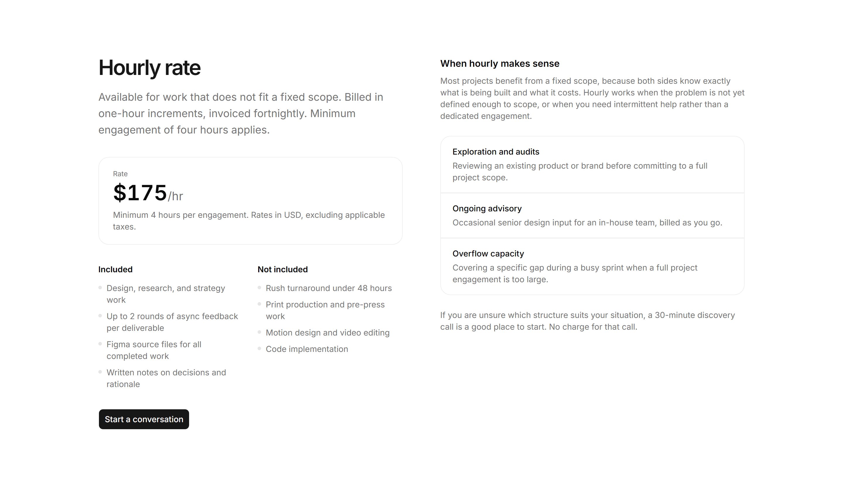 Portfolio Pricing: Hourly Rate Card