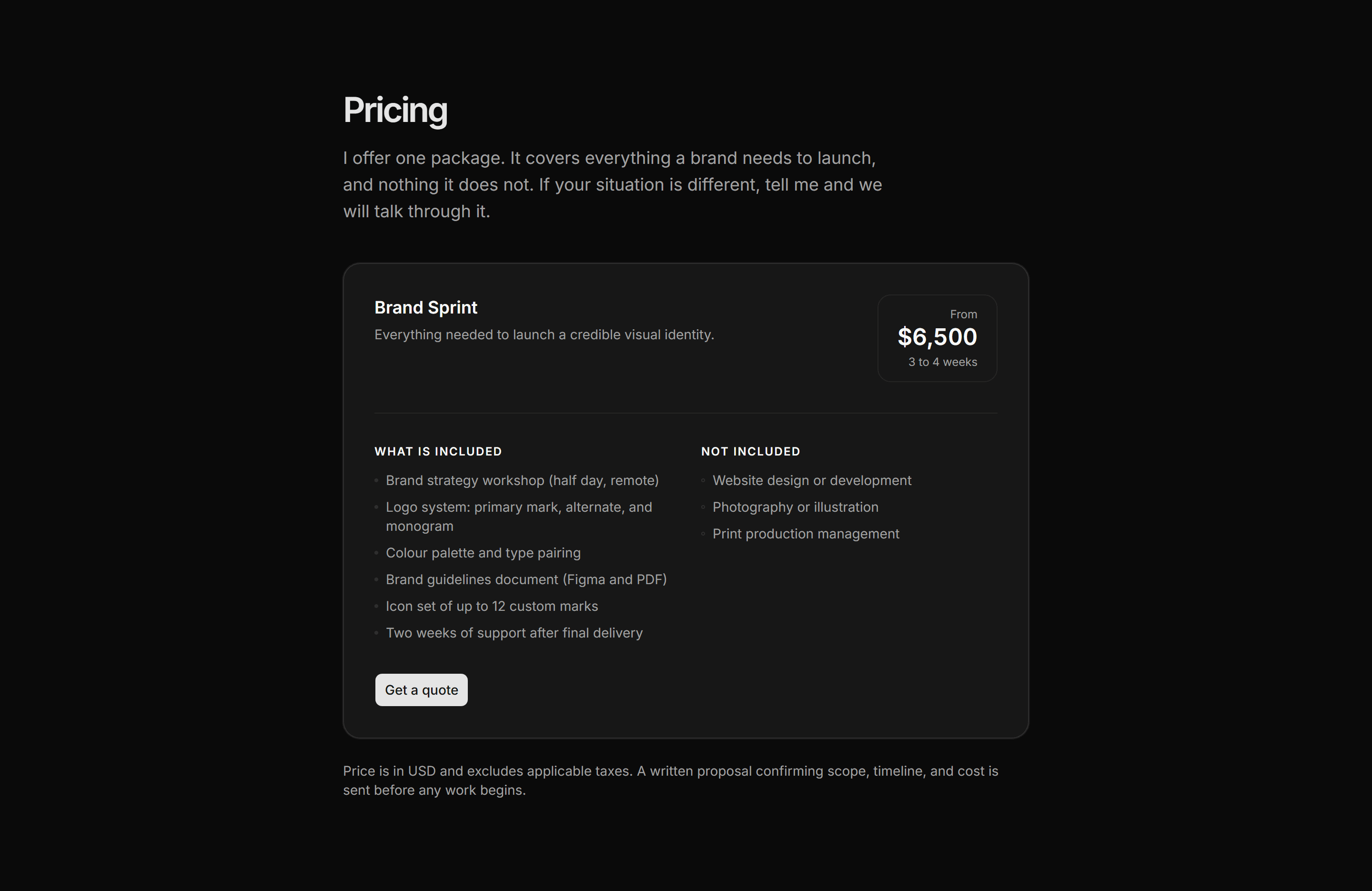 Portfolio Pricing: Single Package Card