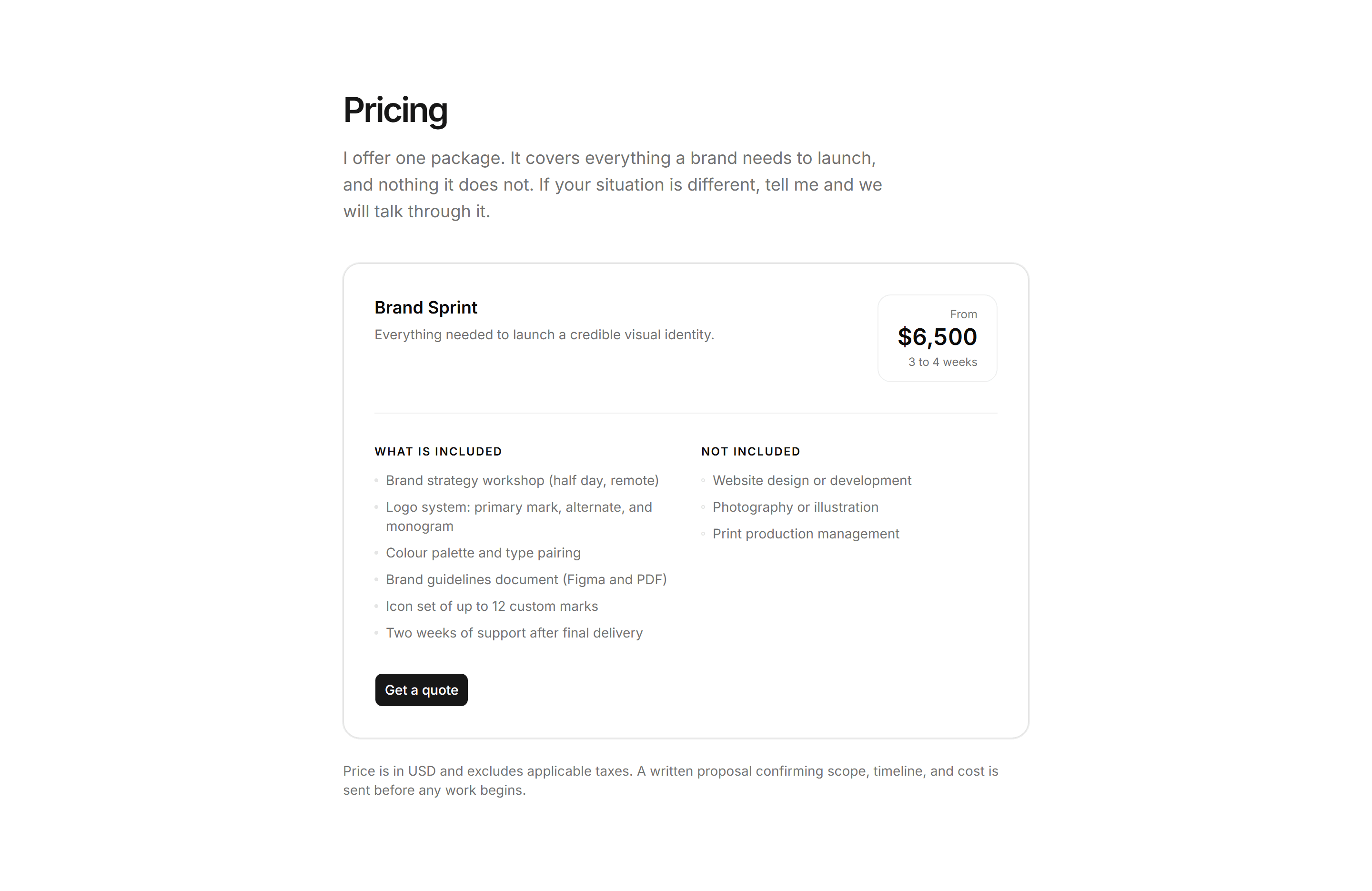 Portfolio Pricing: Single Package Card