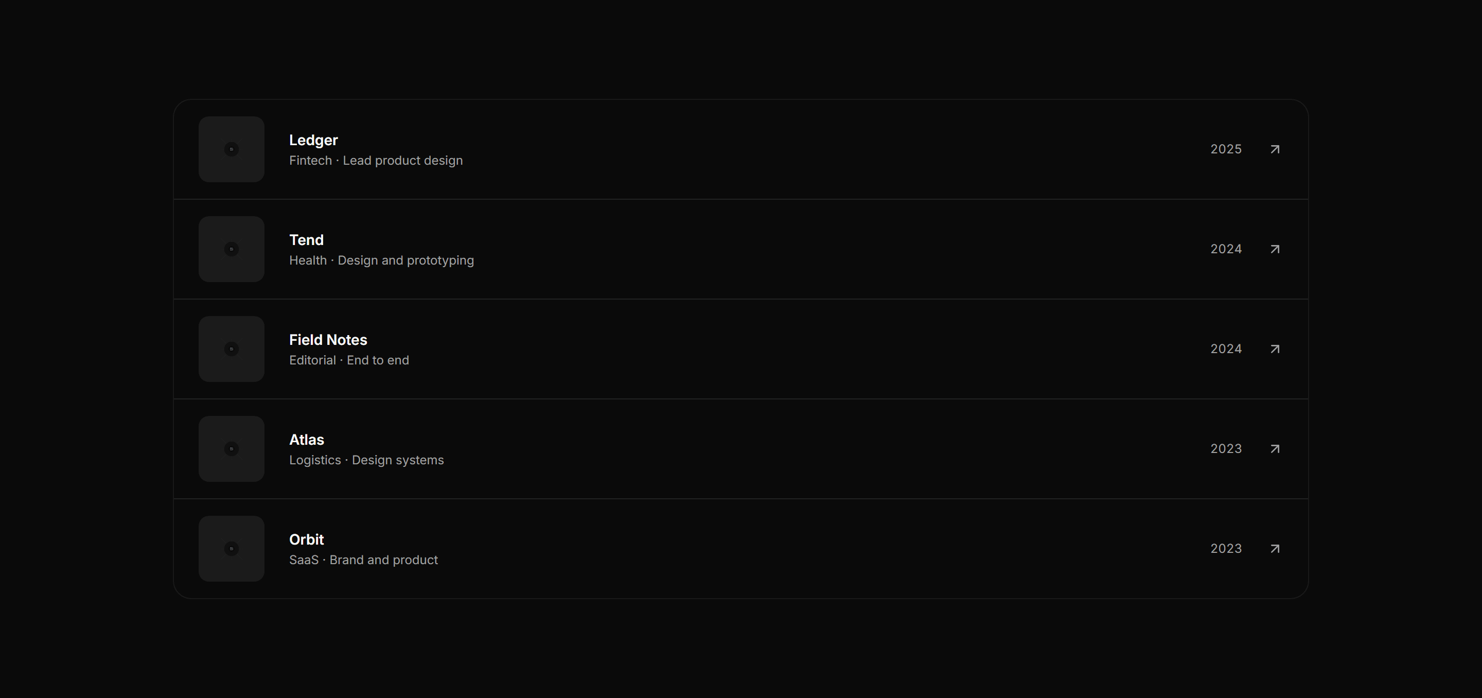 Portfolio Project Card: Project List Row