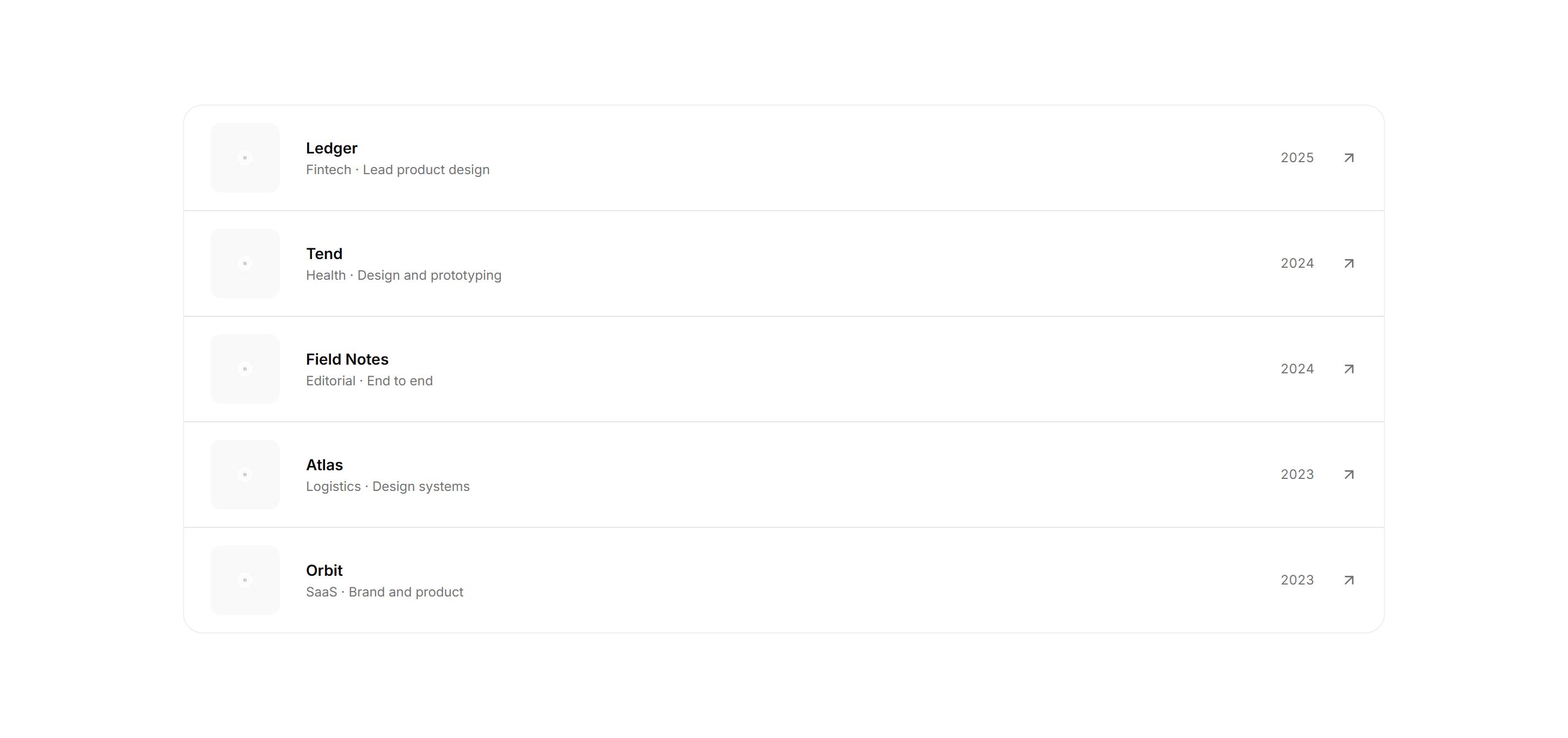 Portfolio Project Card: Project List Row