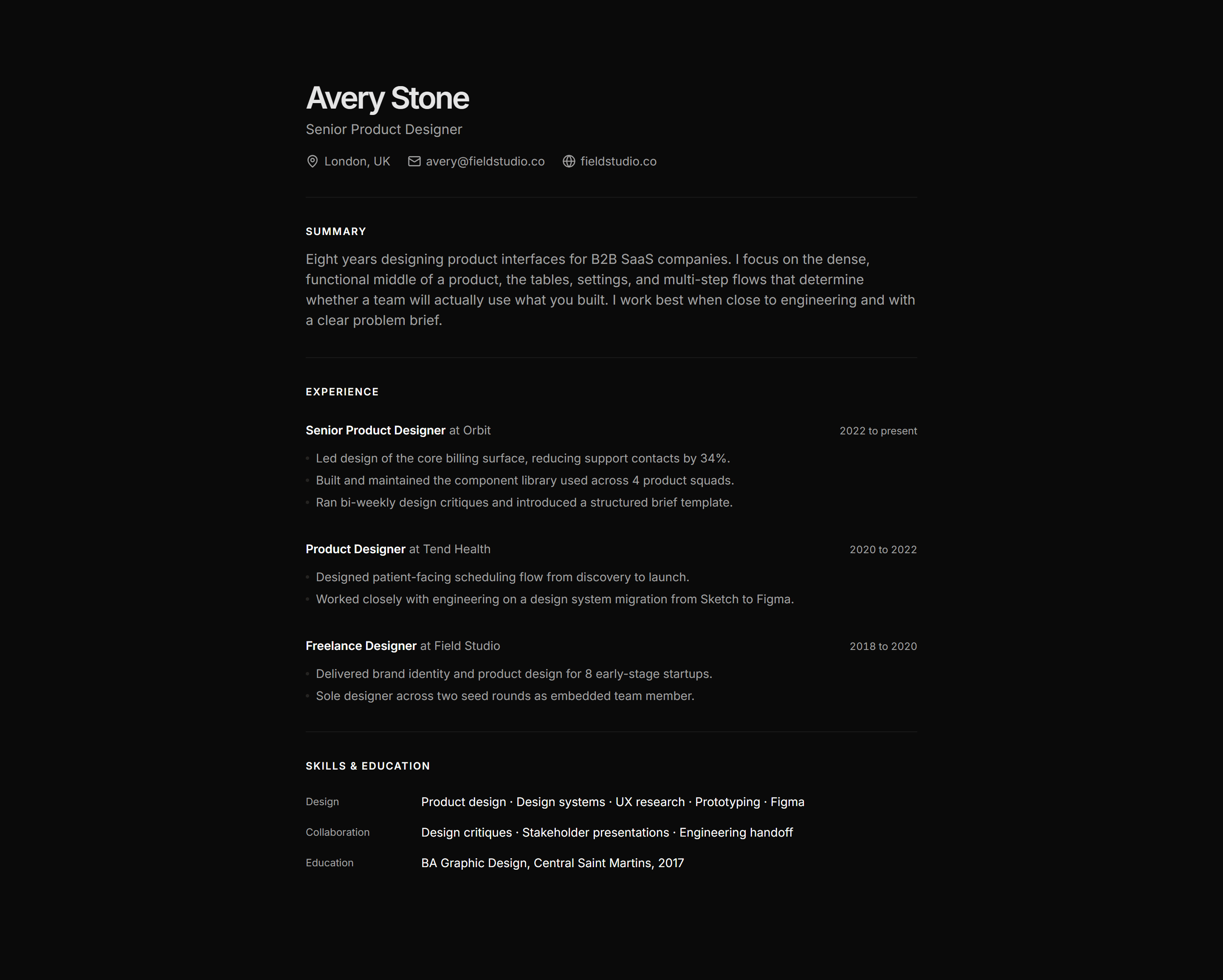 Portfolio Resume and CV: Compact Resume