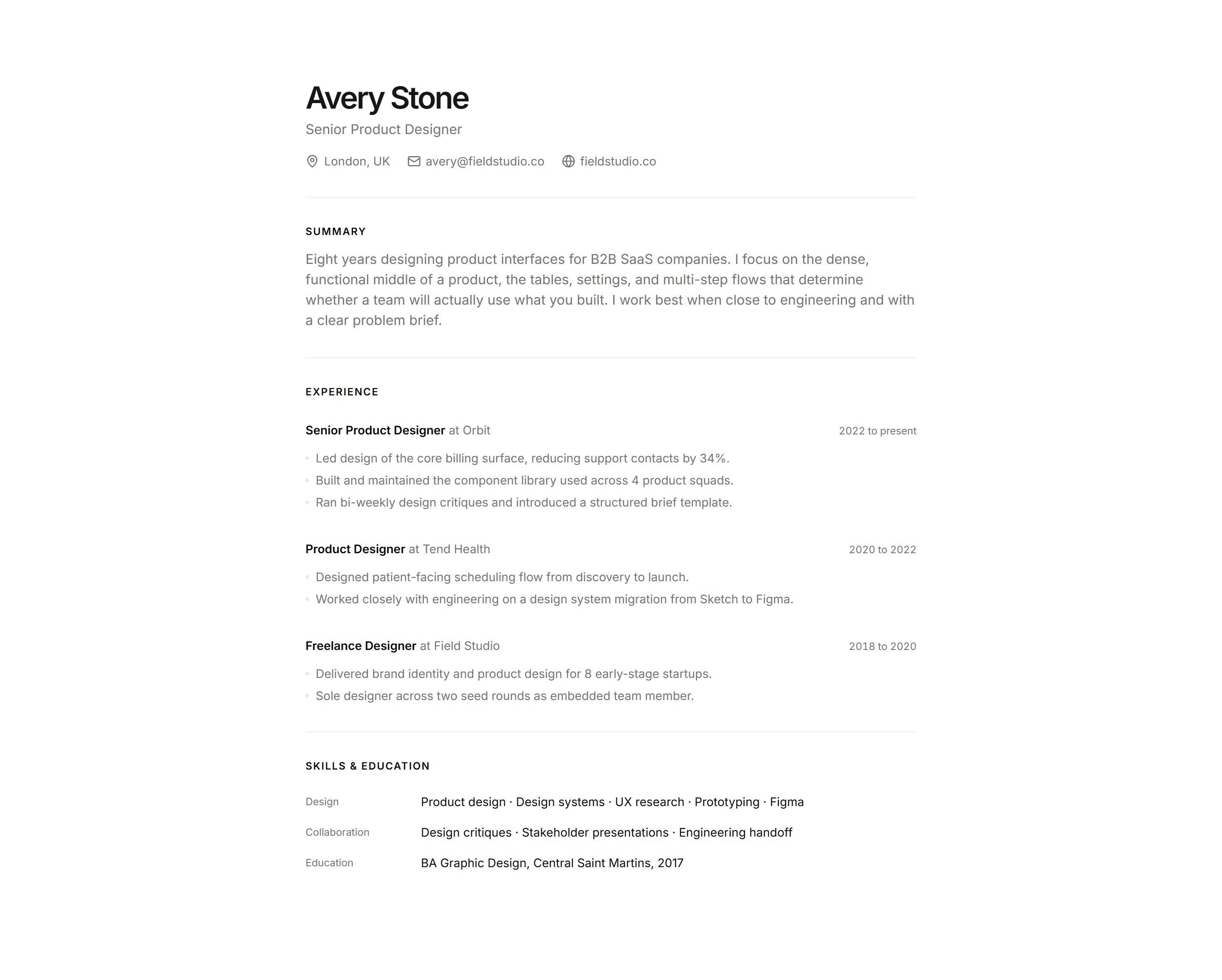 Portfolio Resume and CV: Compact Resume