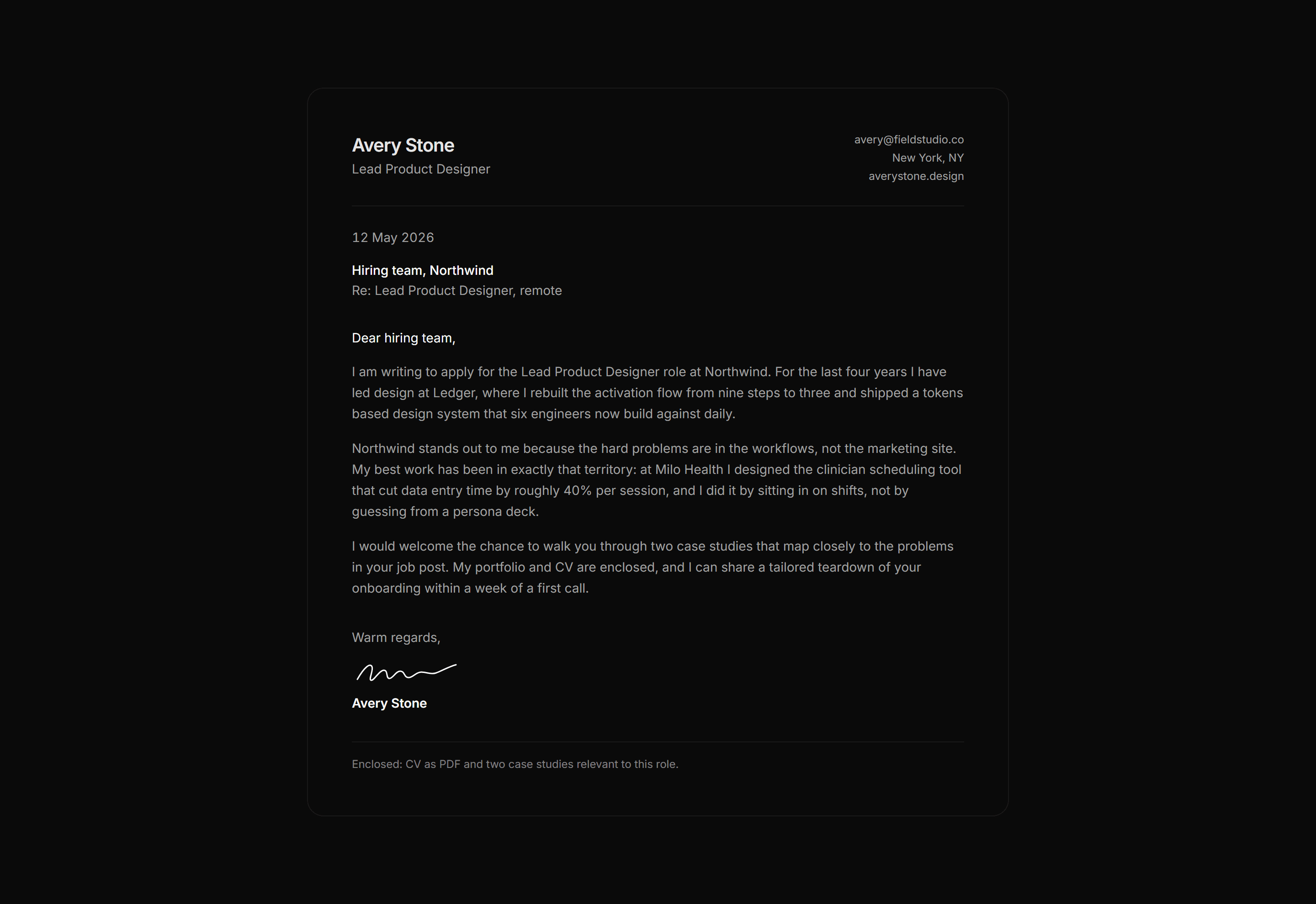 Portfolio Resume and CV: Cover Letter