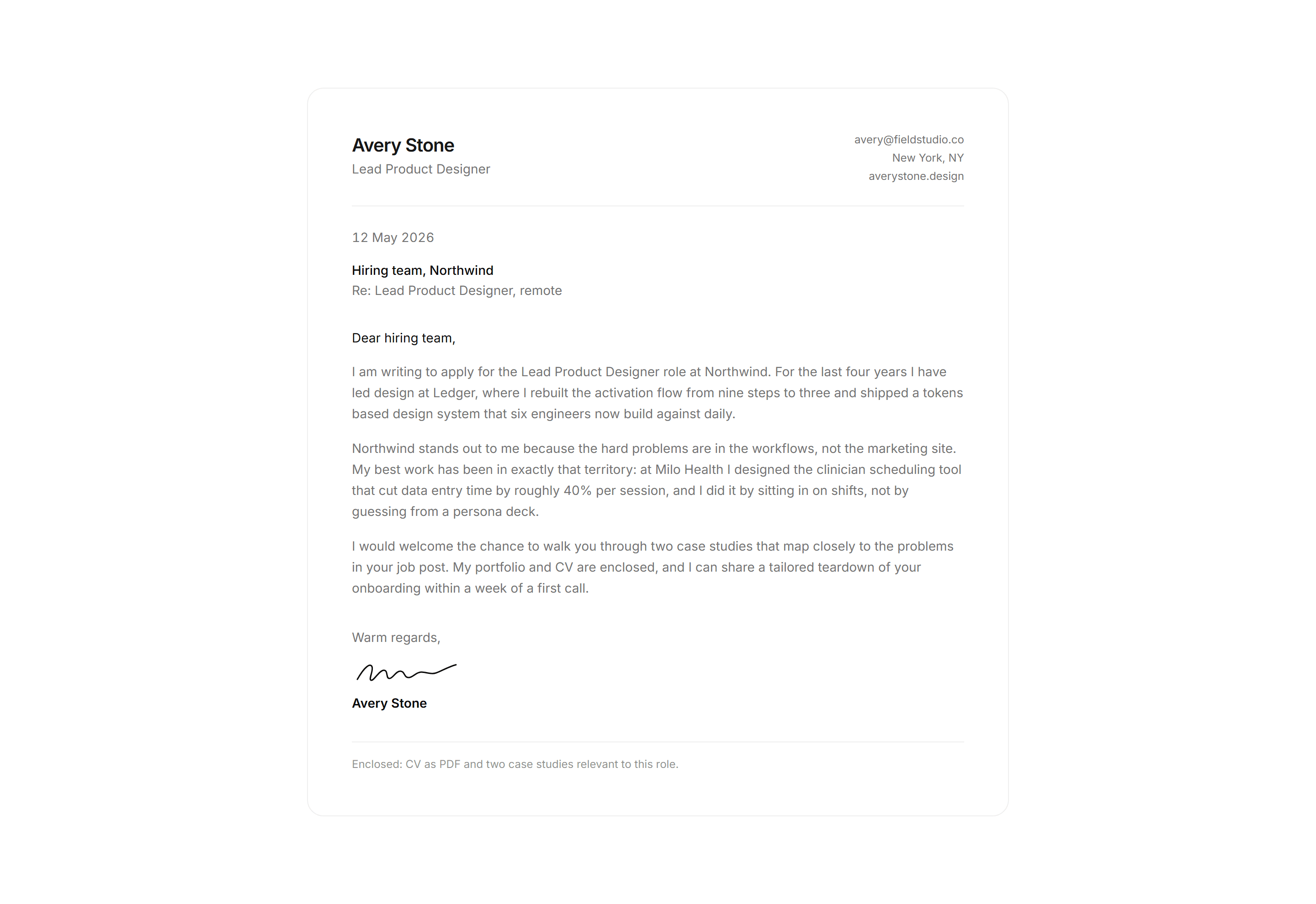 Portfolio Resume and CV: Cover Letter
