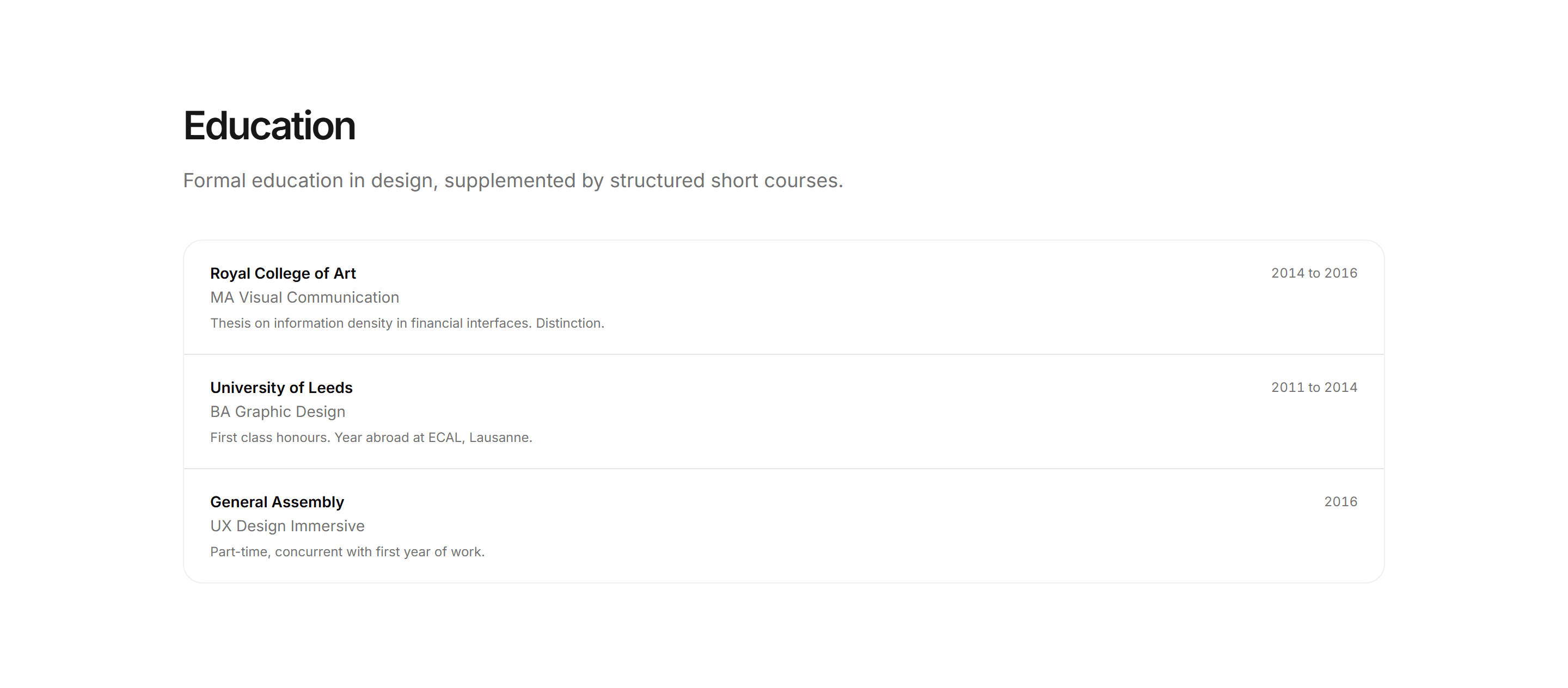 Portfolio Resume and CV: Education List