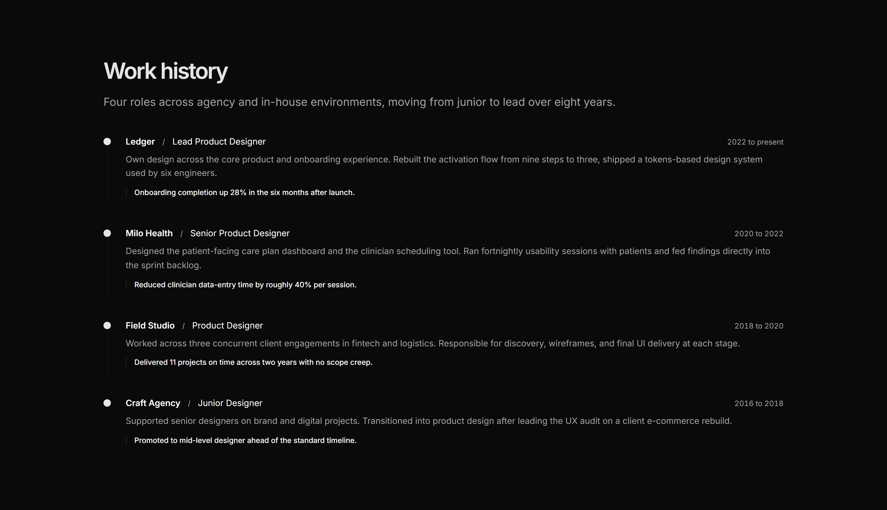 Portfolio Resume and CV: Experience Timeline