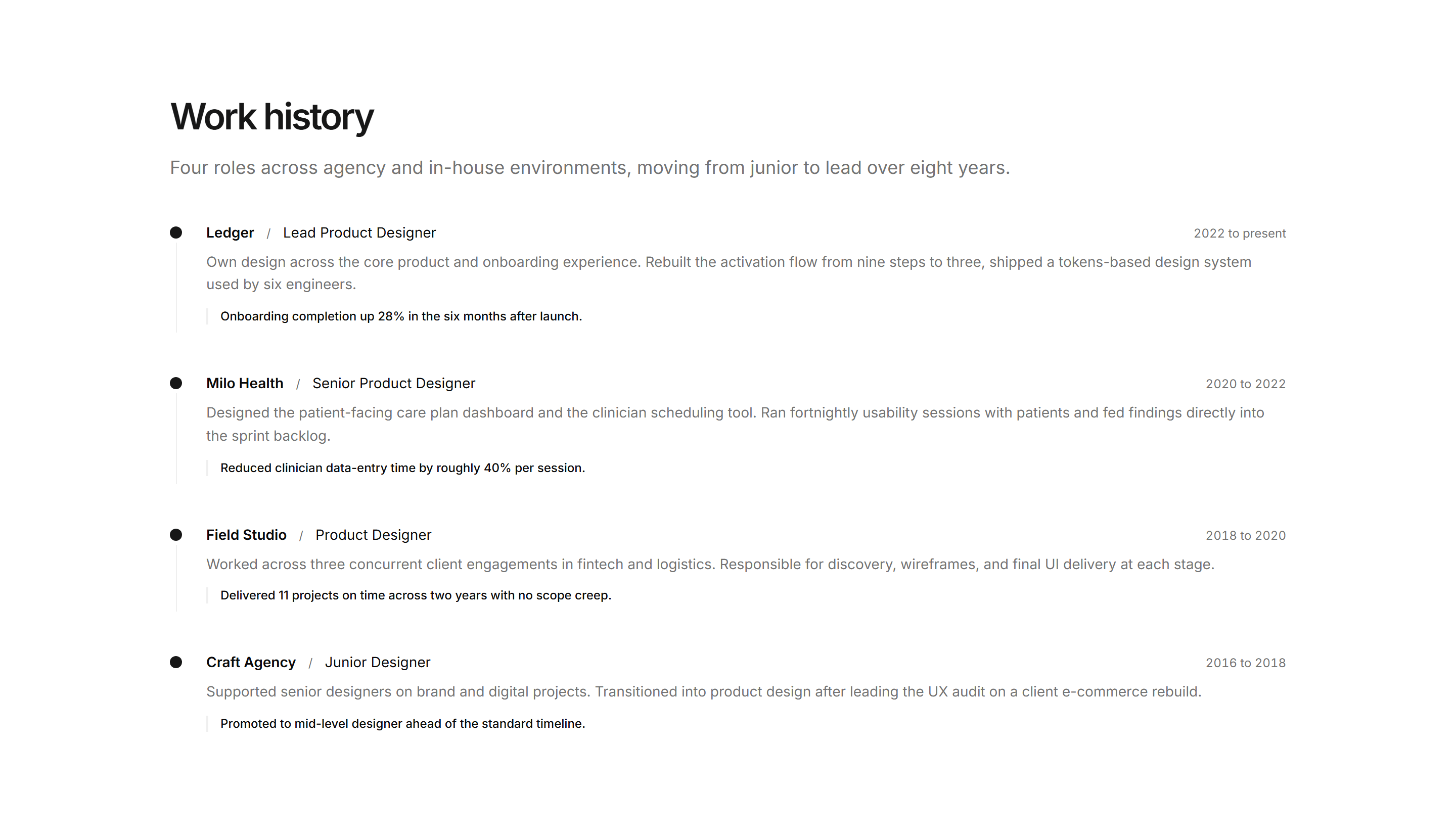 Portfolio Resume and CV: Experience Timeline