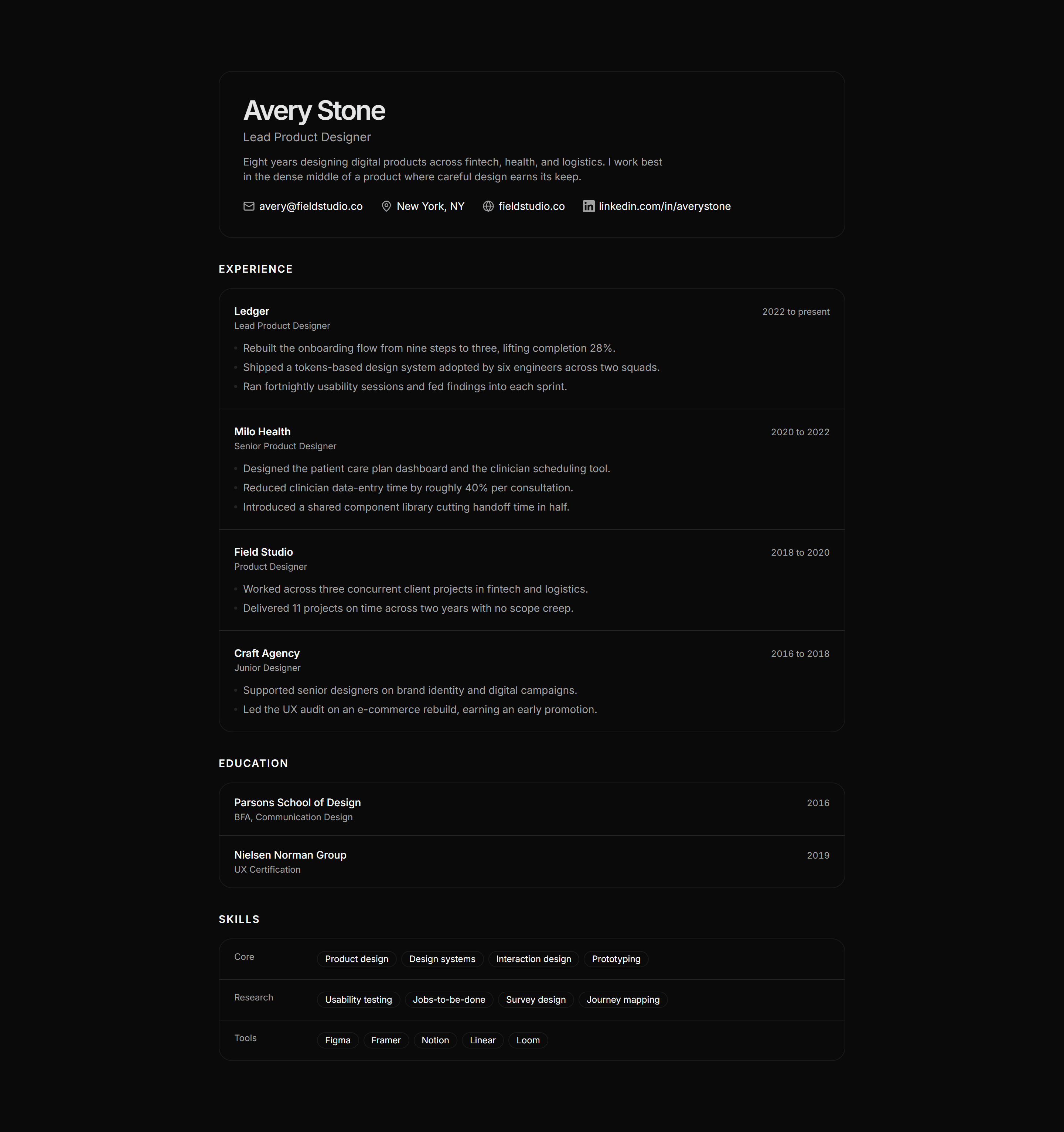 Portfolio Resume and CV: Printable CV
