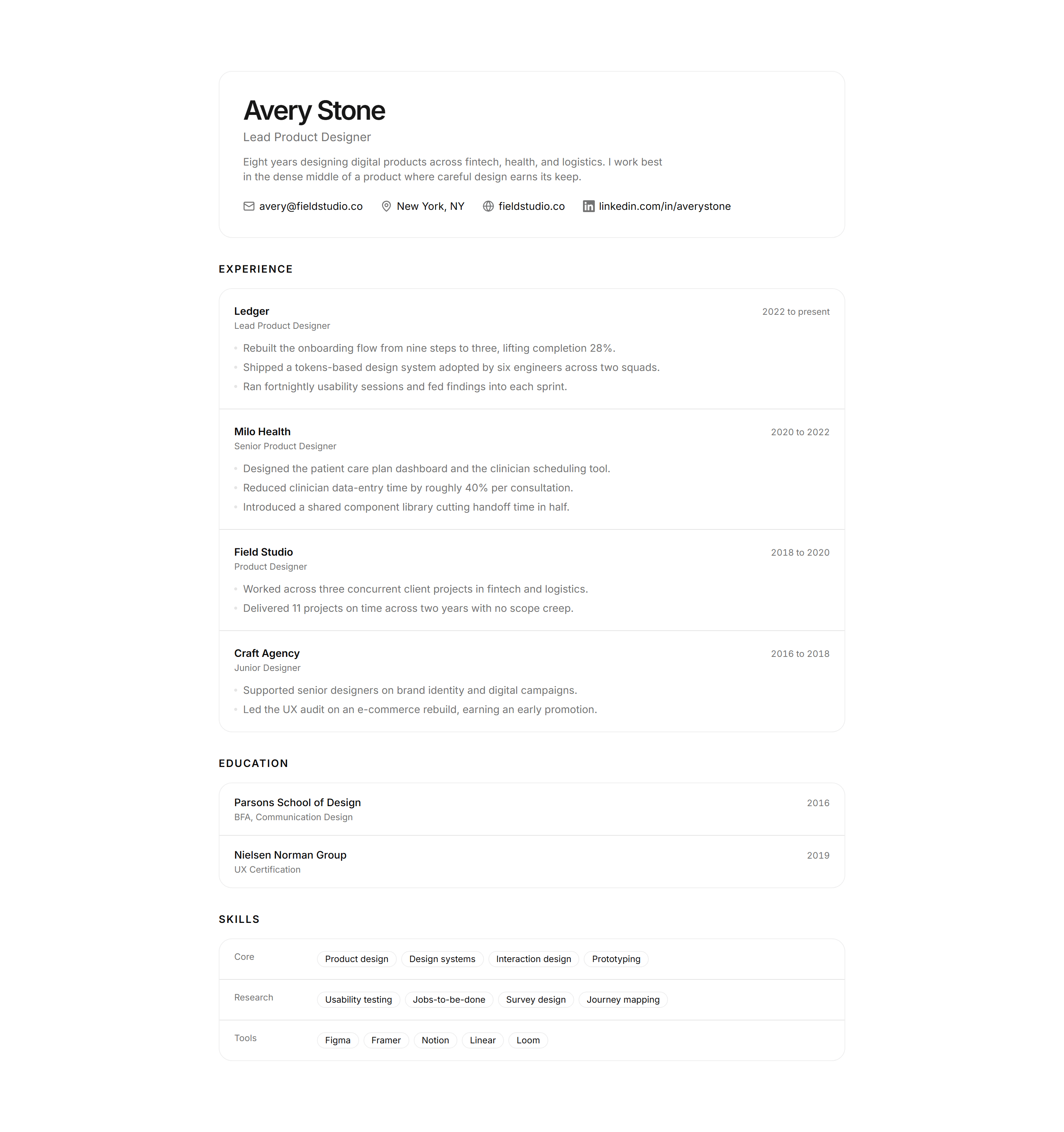 Portfolio Resume and CV: Printable CV
