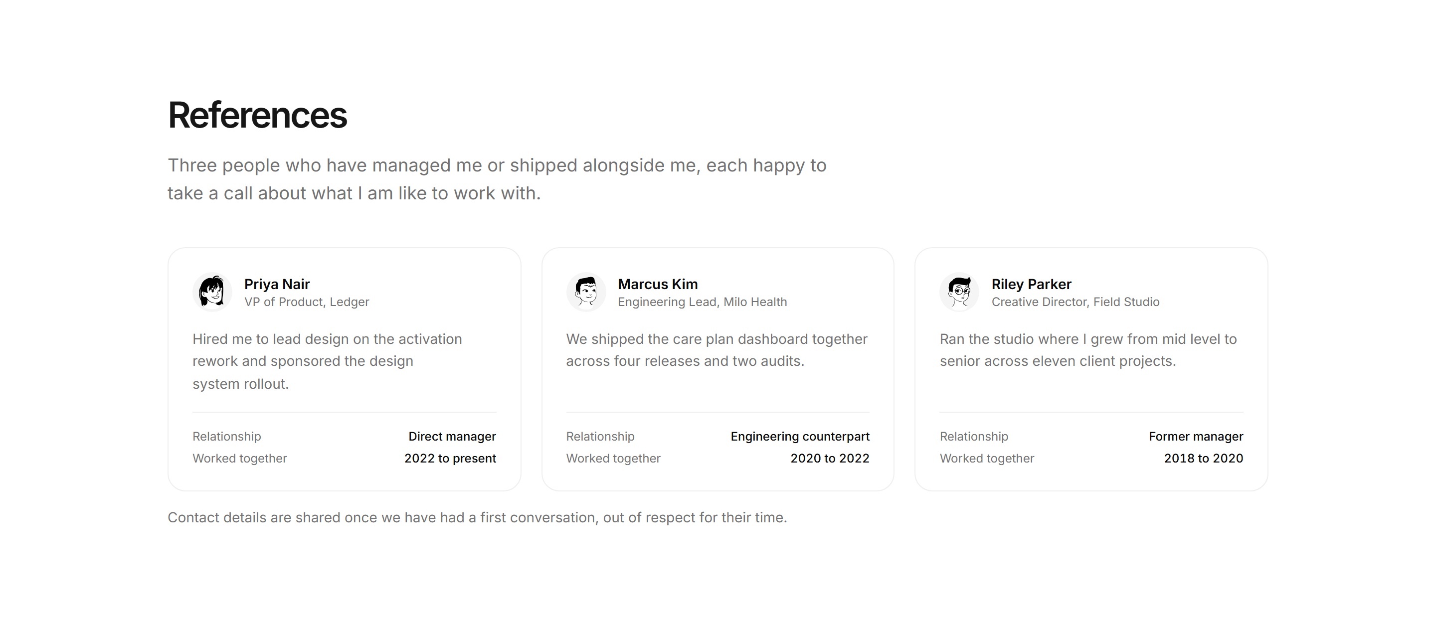 Portfolio Resume and CV: References Row