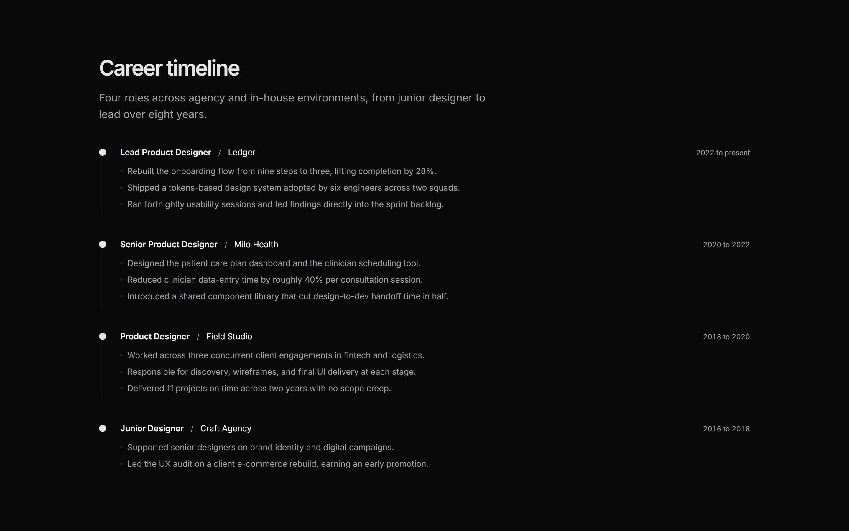 Portfolio Resume and CV: Timeline Resume