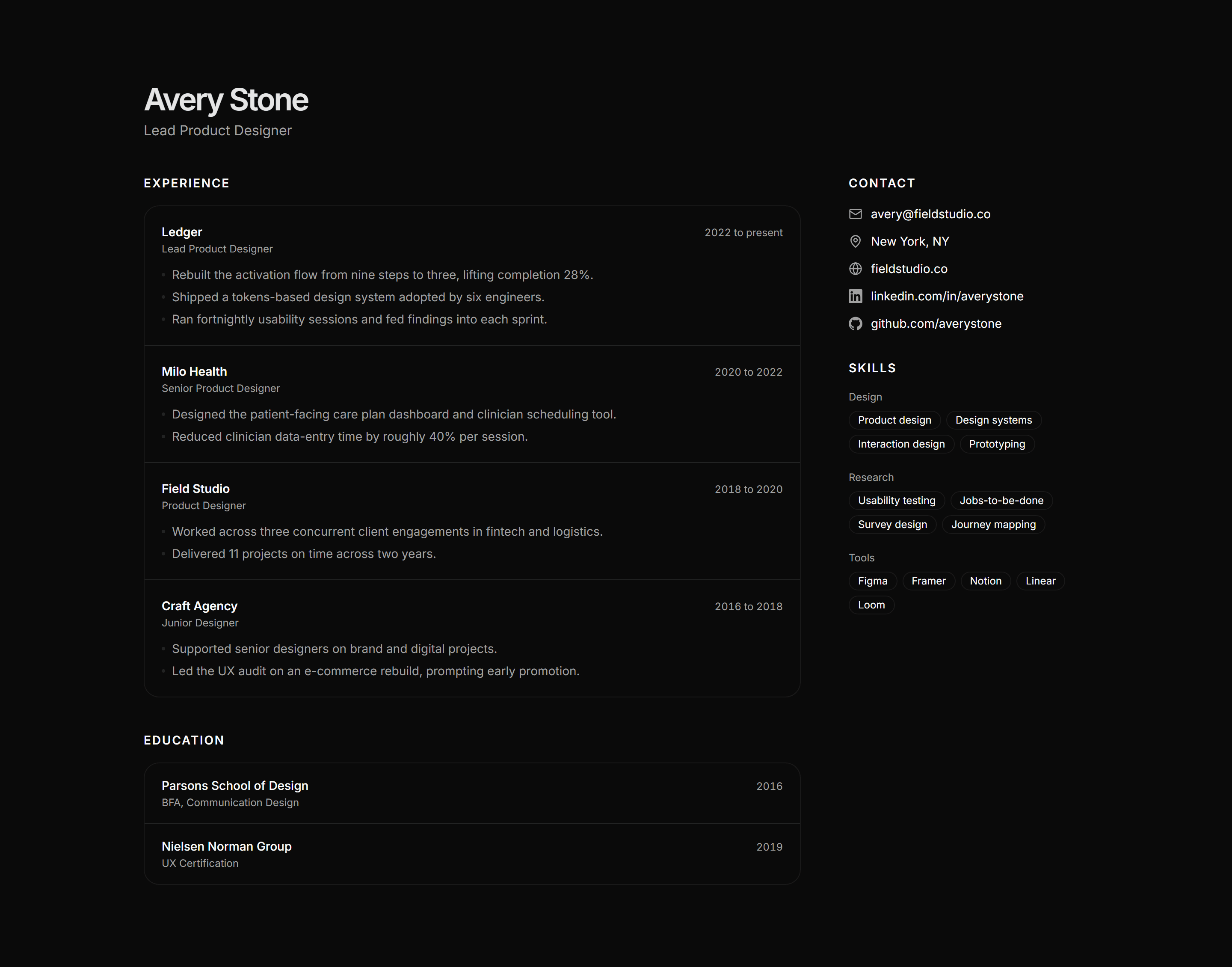 Portfolio Resume and CV: Two Column Resume