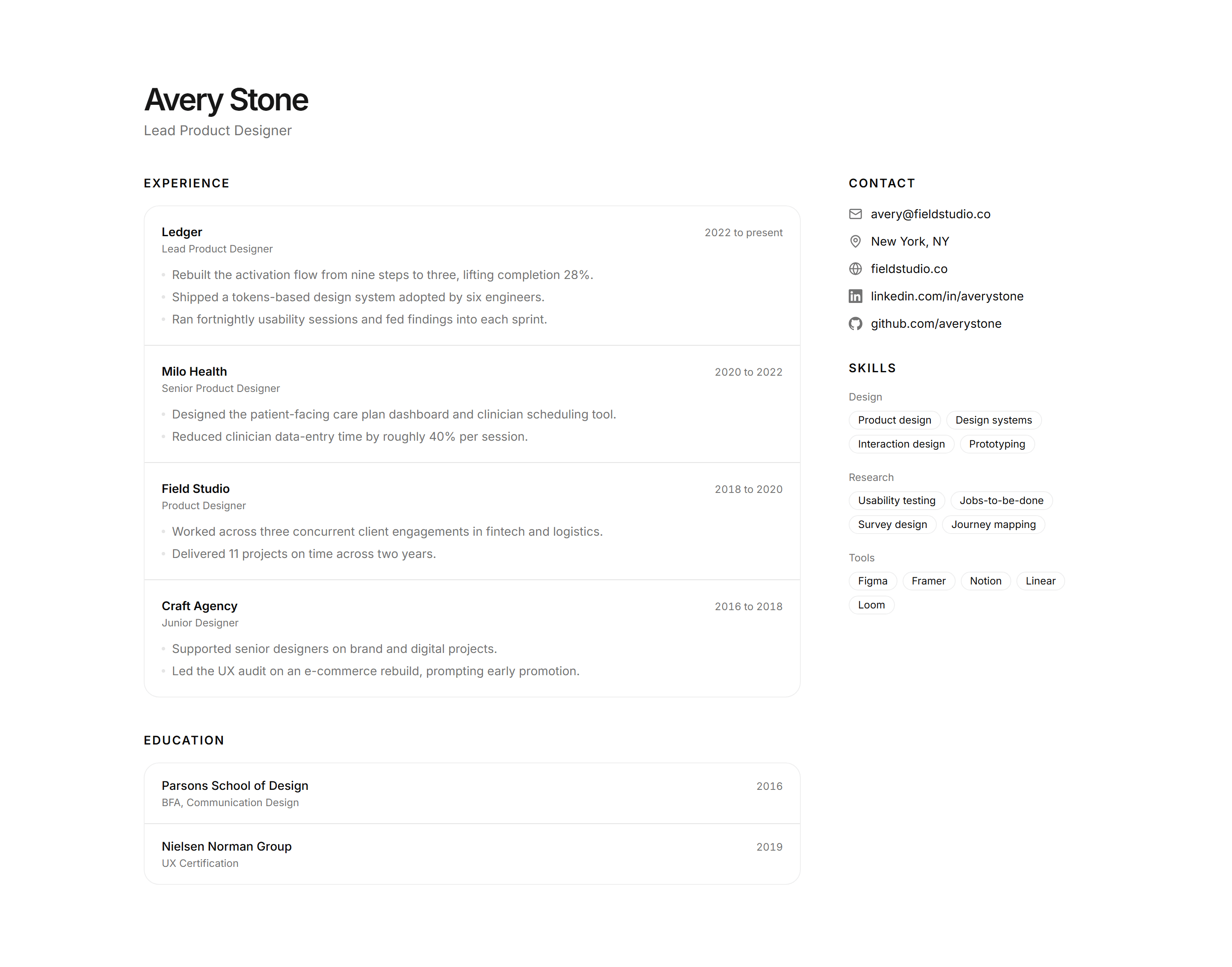 Portfolio Resume and CV: Two Column Resume